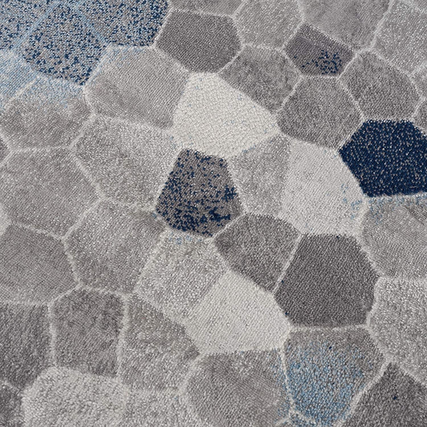 8’ x 11’ Navy Blue Cobblestone Pattern Area Rug