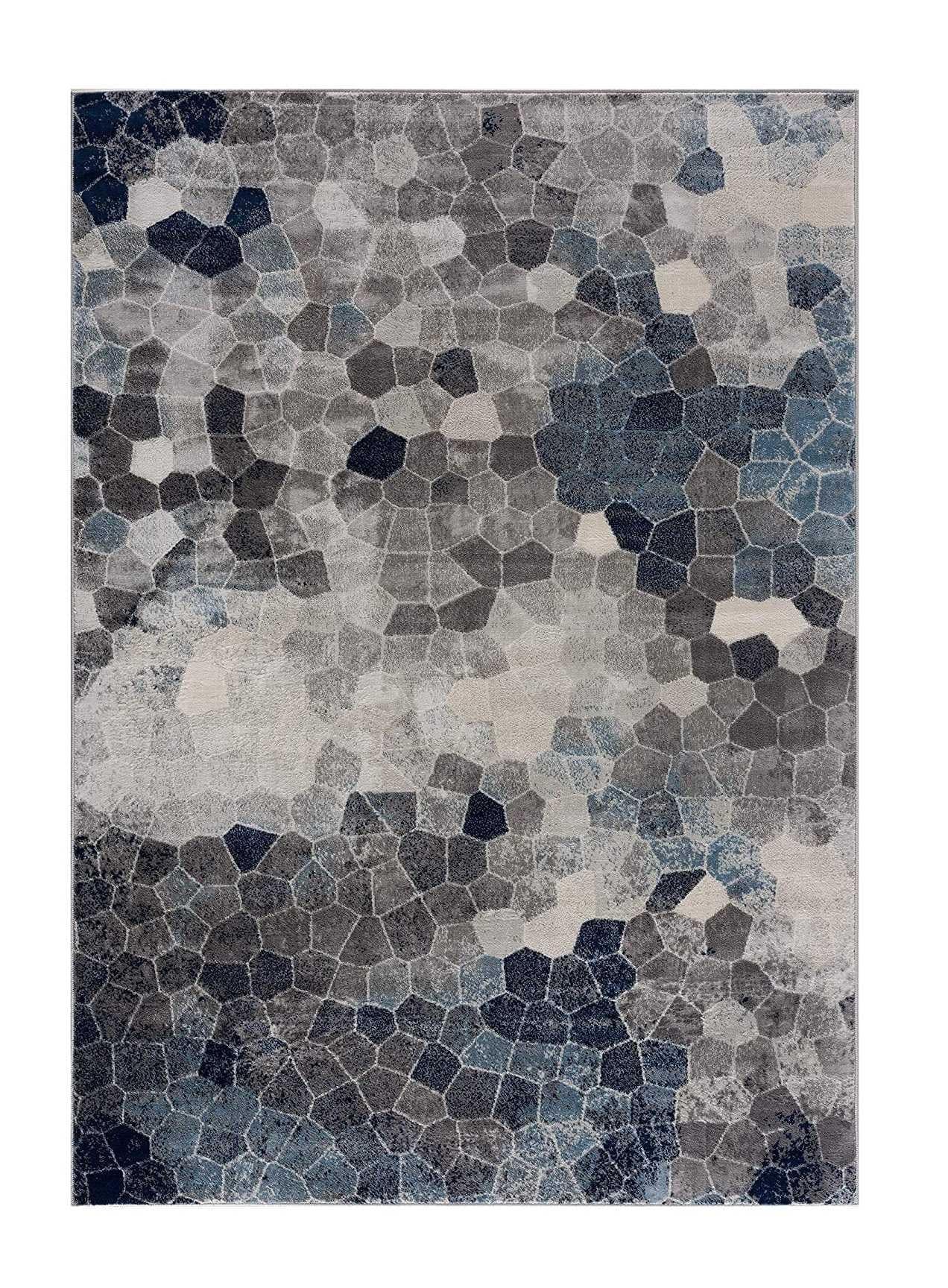 8’ x 11’ Navy Blue Cobblestone Pattern Area Rug