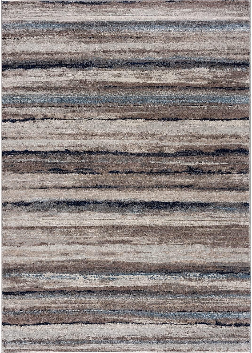 2’ x 15’ Blue and Beige Distressed Stripes Runner Rug