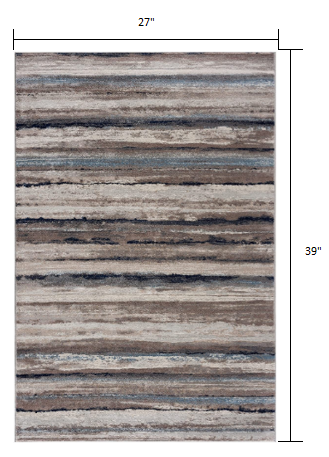 2’ x 3’ Blue and Beige Distressed Stripes Scatter Rug