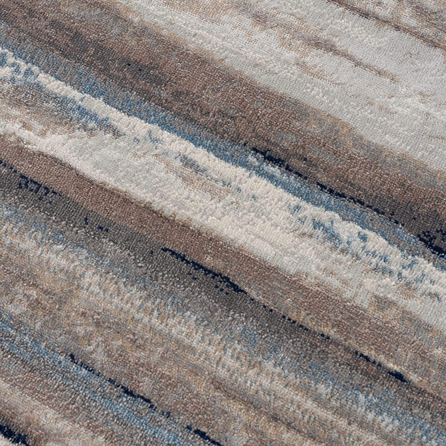 2’ x 6’ Blue and Beige Distressed Stripes Area Rug