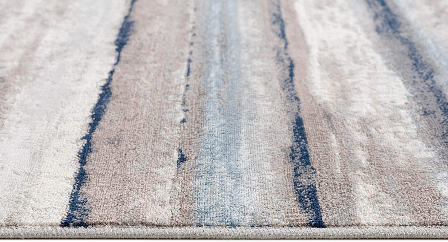 2’ x 6’ Blue and Beige Distressed Stripes Area Rug