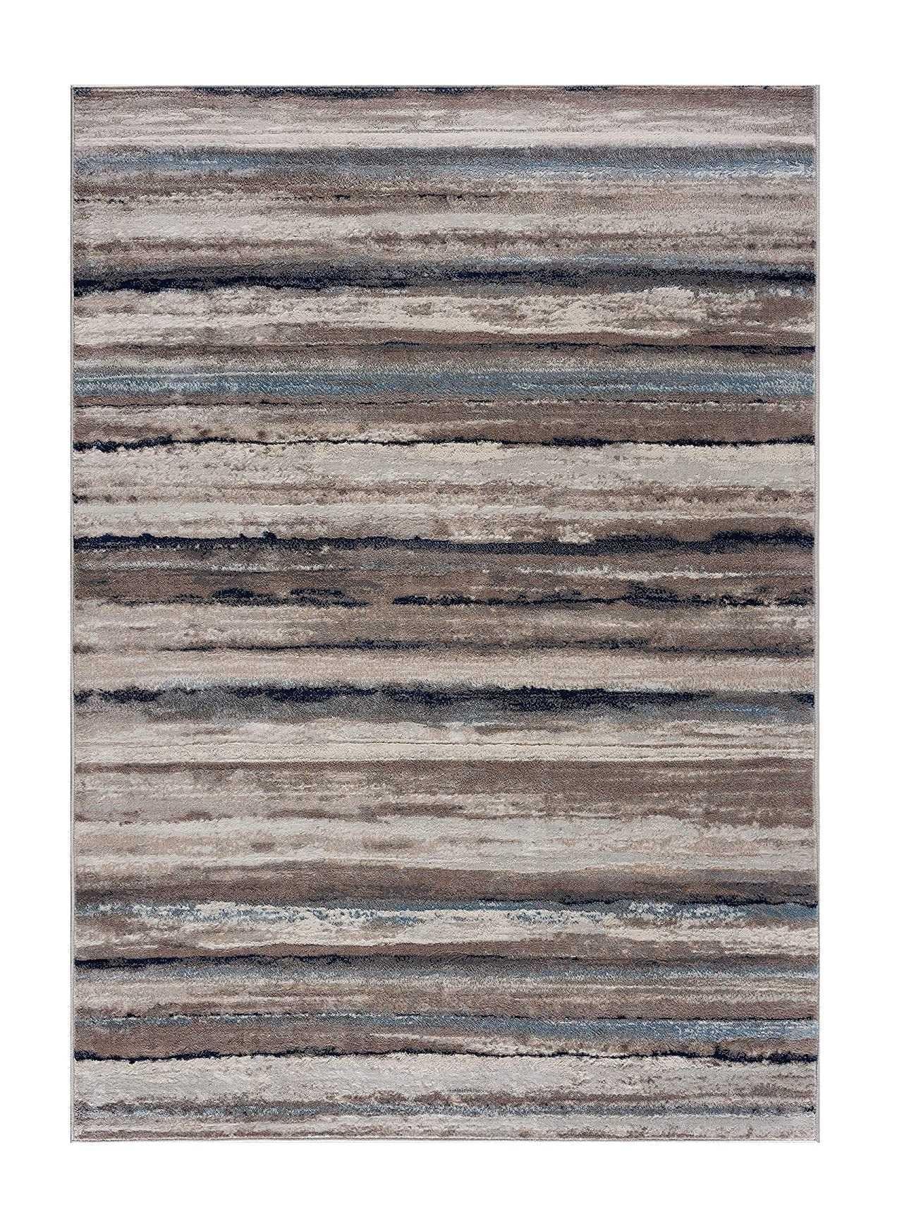 8’ x 11’ Blue and Beige Distressed Stripes Area Rug