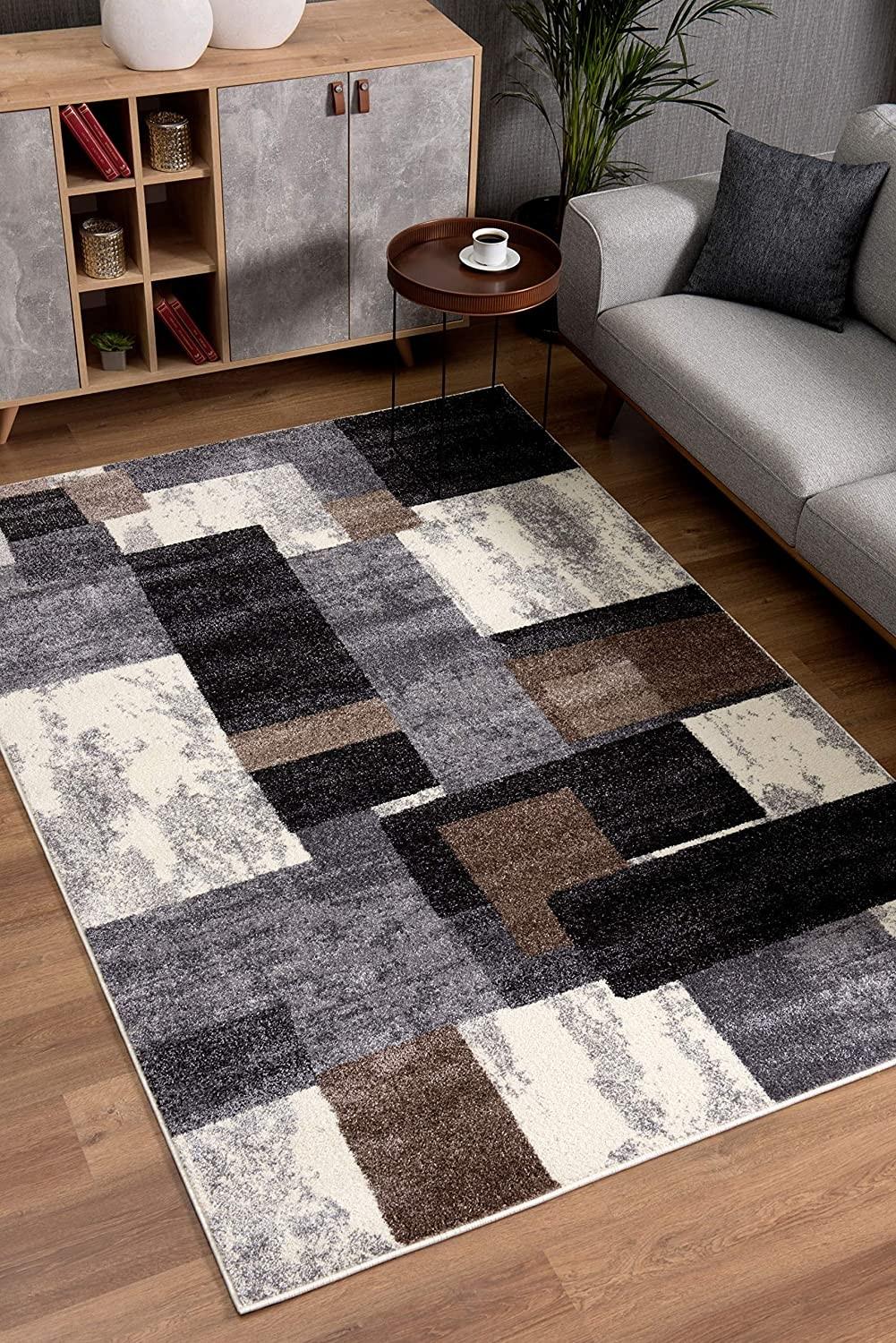 8’ x 11’ Brown Distressed Geometric Area Rug