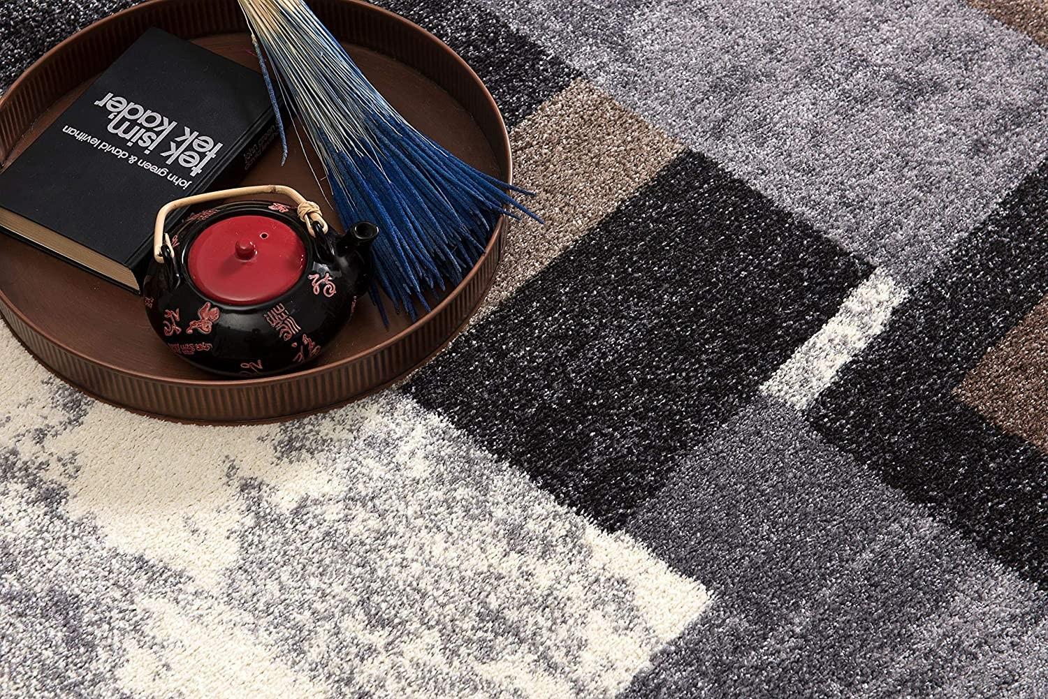 8’ x 11’ Brown Distressed Geometric Area Rug