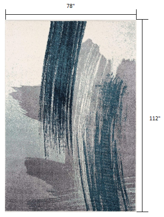 7’ x 9’ White and Blue Abstract Strokes Area Rug