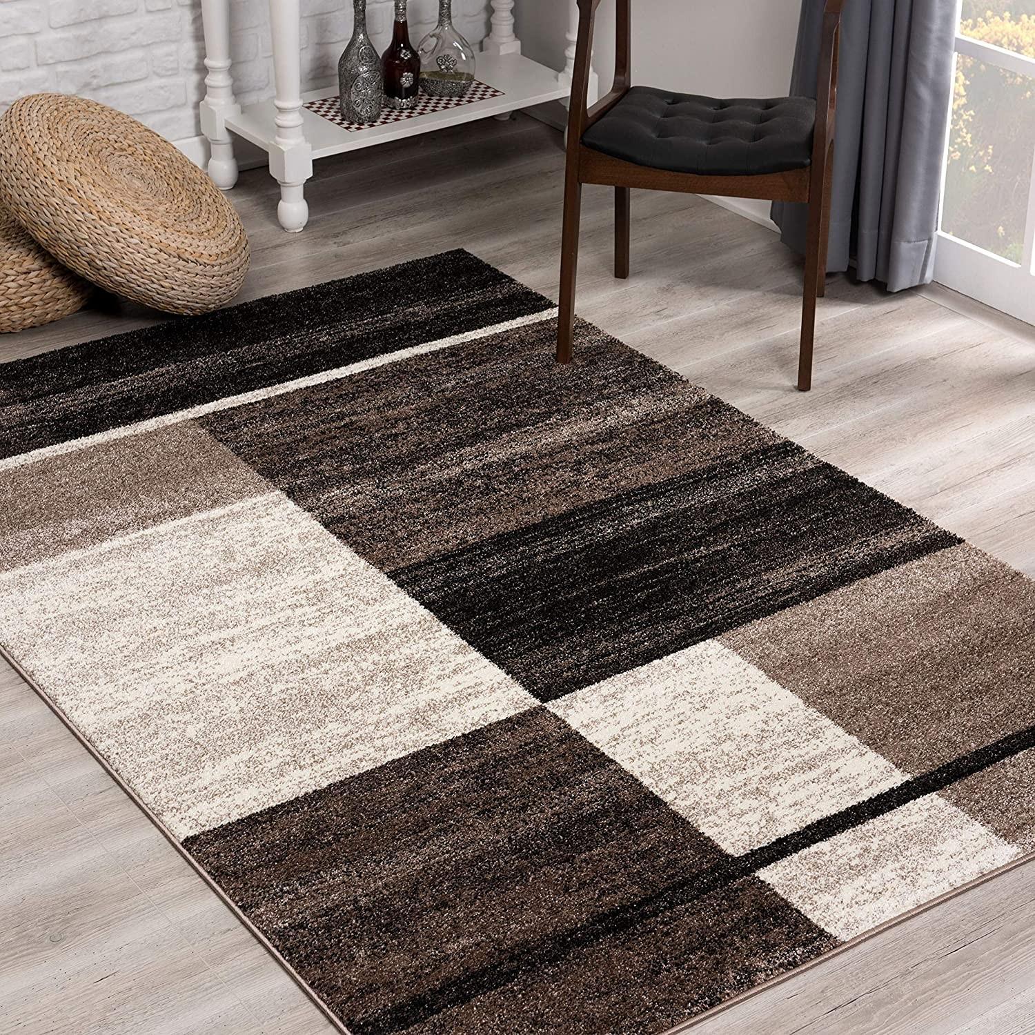 5’ x 8’ Brown and Beige Abstract Blocks Area Rug Default Title