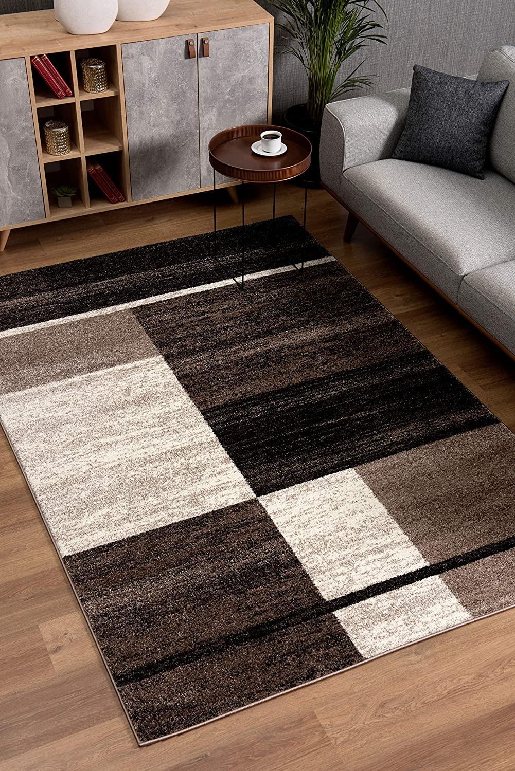 8’ x 11’ Brown and Beige Abstract Blocks Area Rug