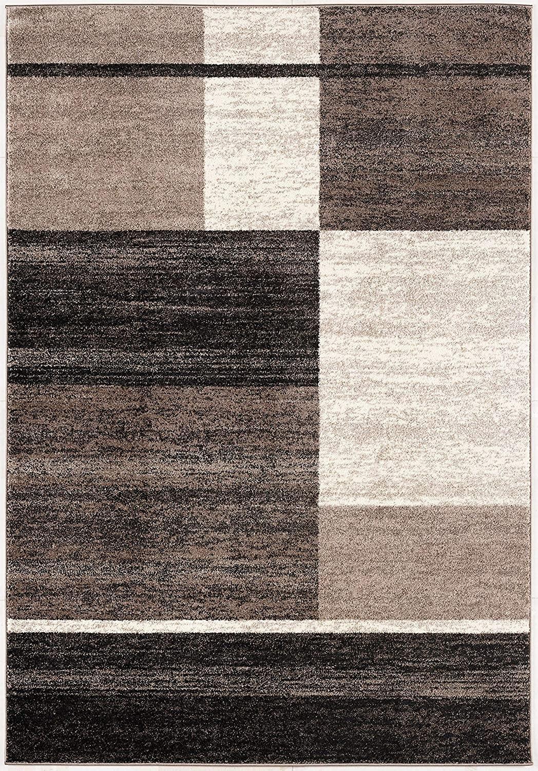 8’ x 11’ Brown and Beige Abstract Blocks Area Rug