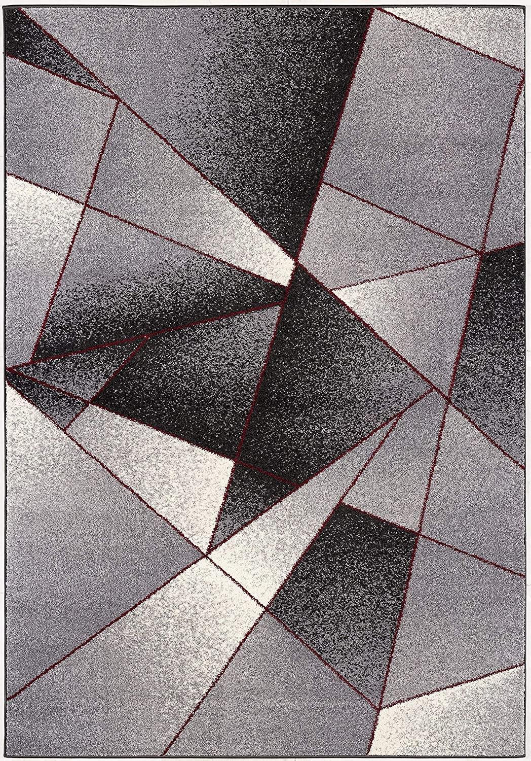 7’ x 9’ Gray and Red Prism Pattern Area Rug