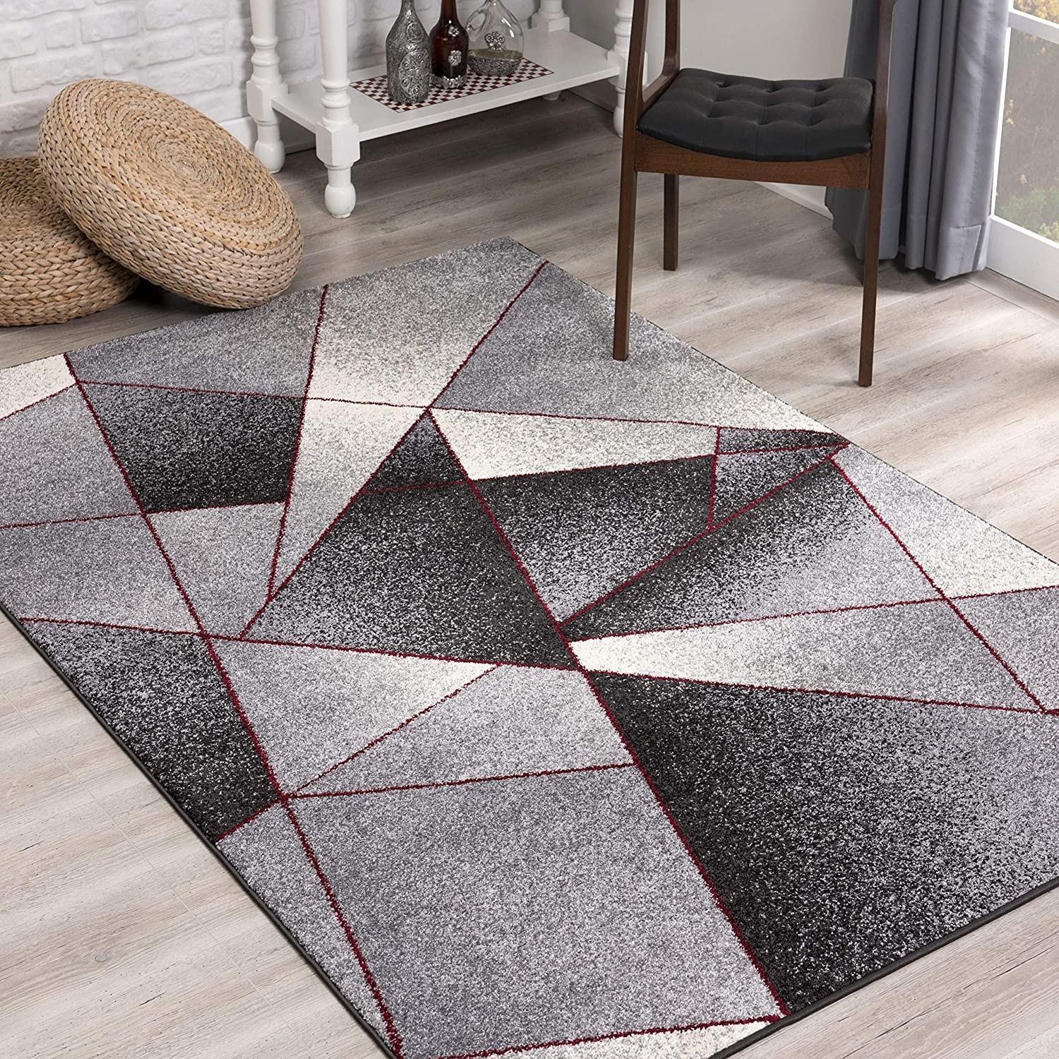 8’ x 11’ Gray and Red Prism Pattern Area Rug