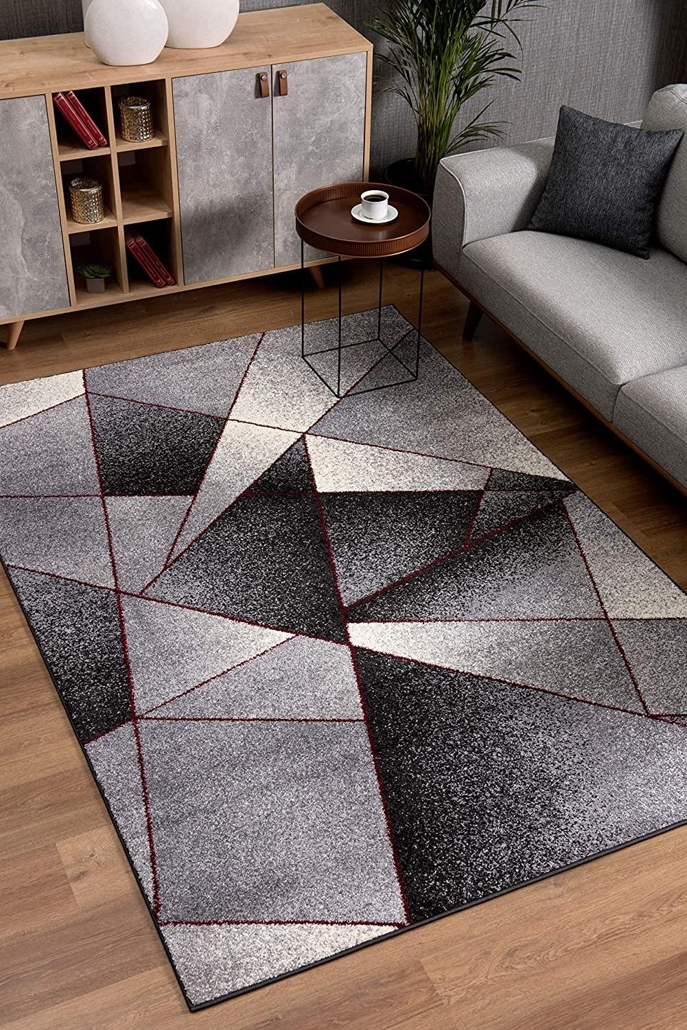 8’ x 11’ Gray and Red Prism Pattern Area Rug