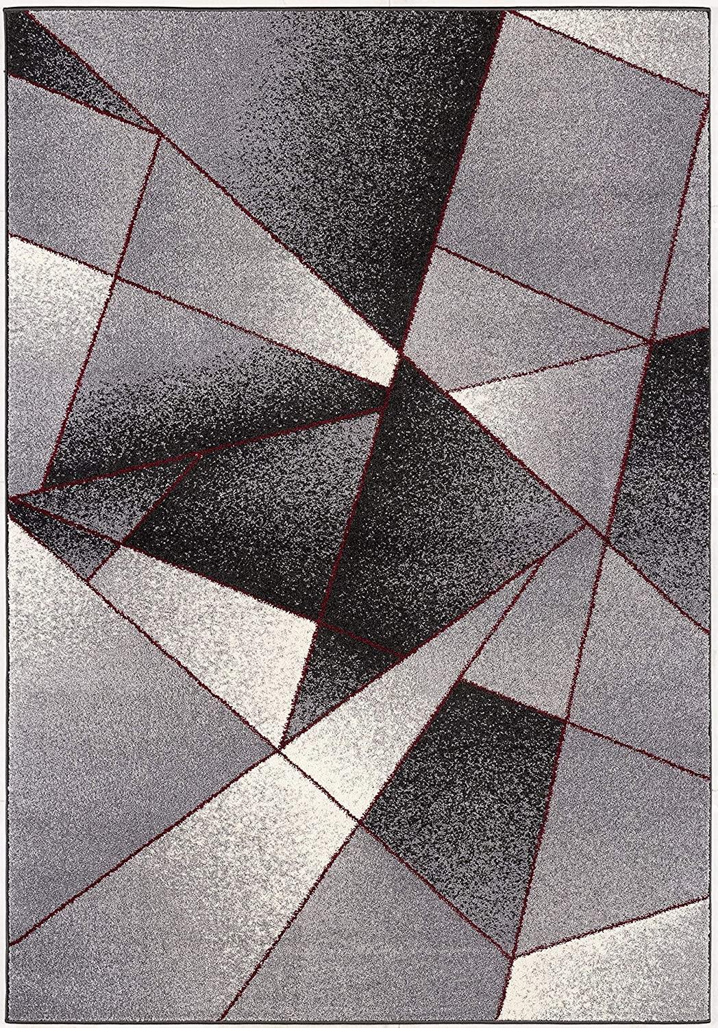 8’ x 11’ Gray and Red Prism Pattern Area Rug