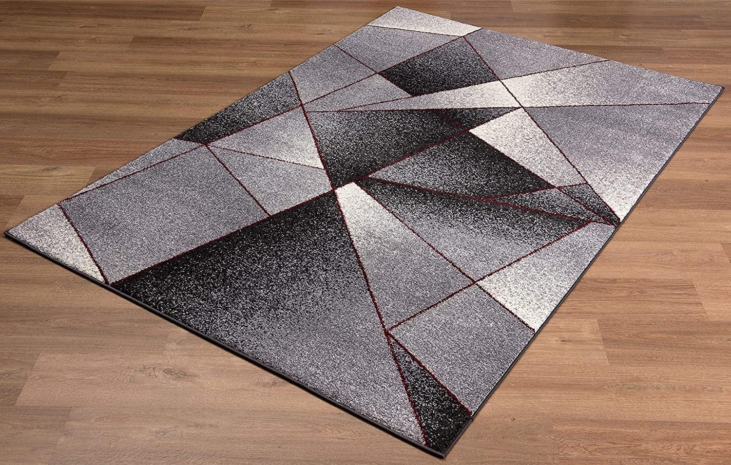 8’ x 11’ Gray and Red Prism Pattern Area Rug