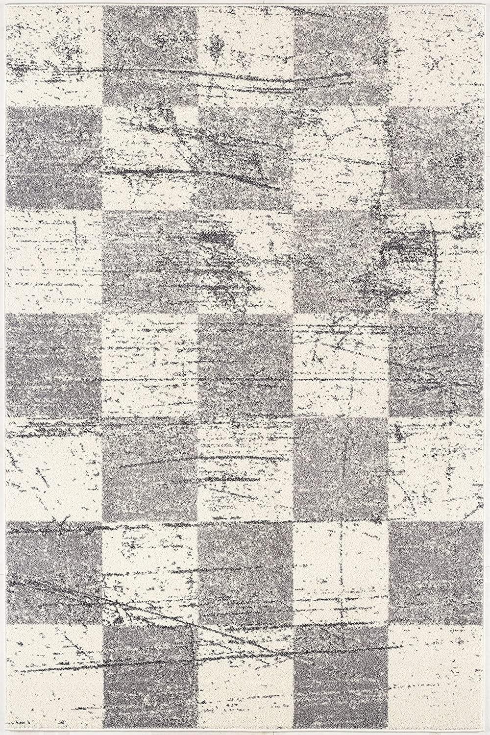 8’ x 11’ White and Gray Checkered Area Rug