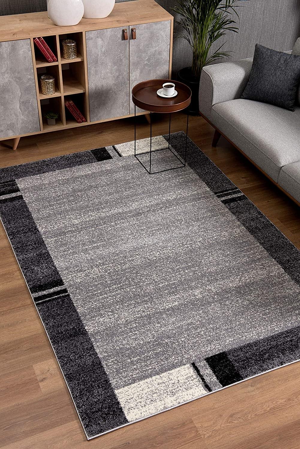 7’ x 9’ Gray Modern Bordered Area Rug