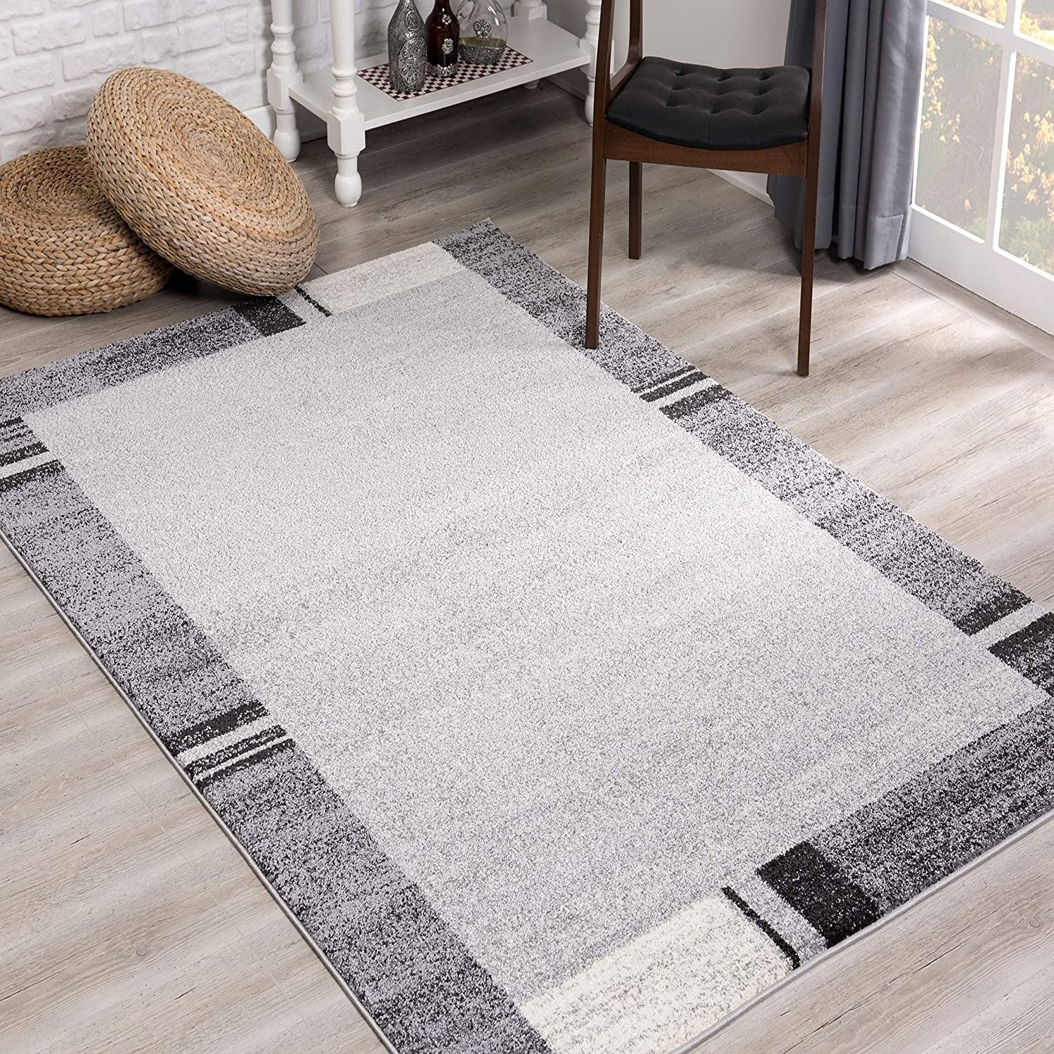 8’ x 11’ Gray Modern Bordered Area Rug