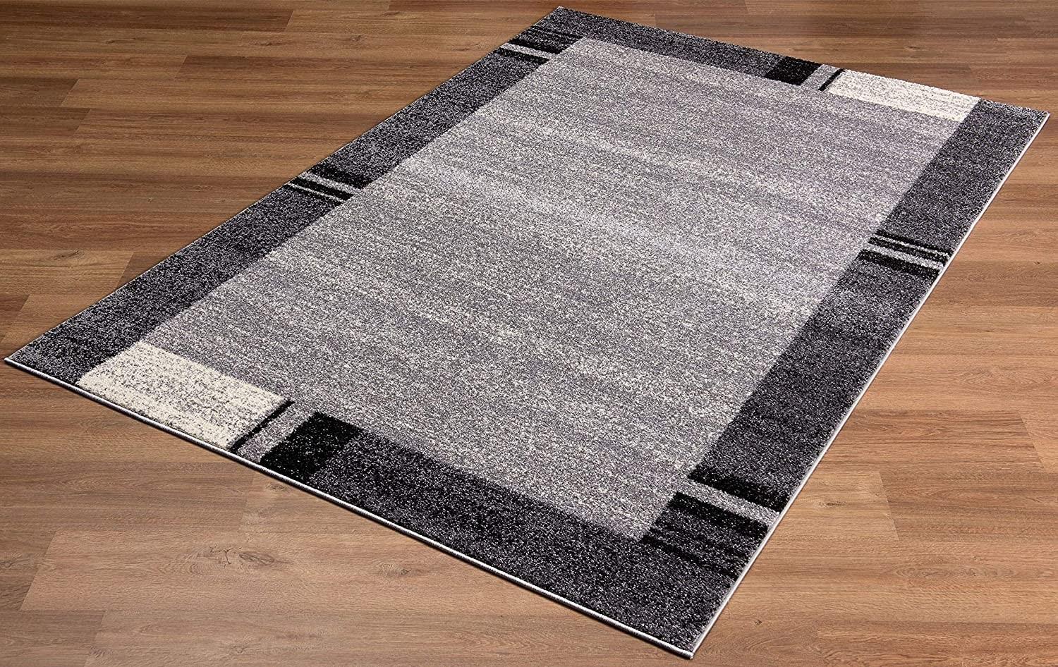 8’ x 11’ Gray Modern Bordered Area Rug