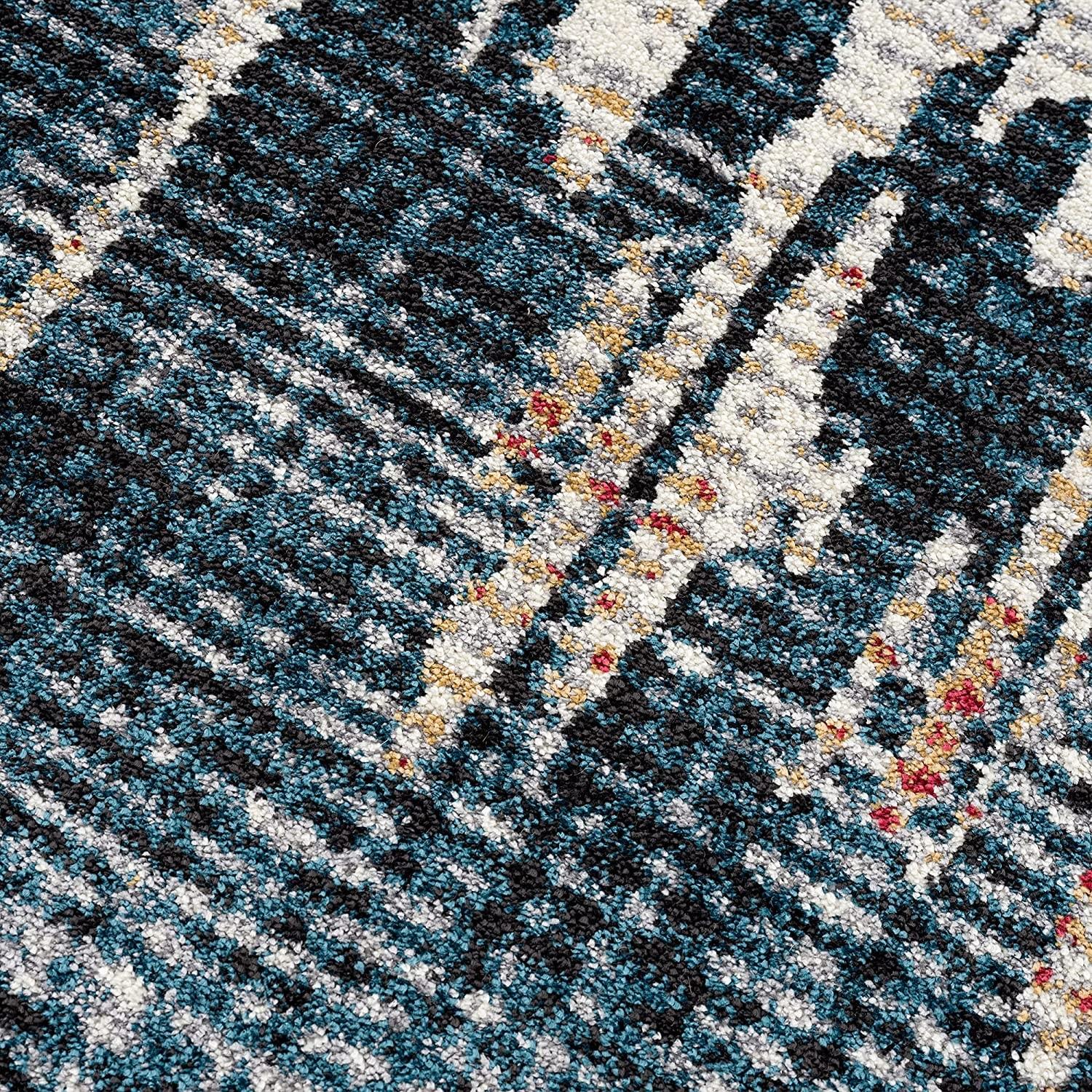 7’ x 9’ Blue and Red Mod Distressed Area Rug