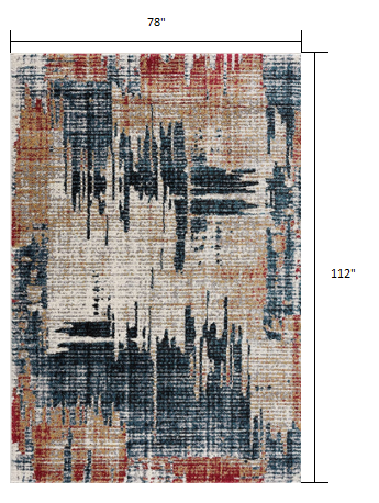 7’ x 9’ Blue and Red Mod Distressed Area Rug