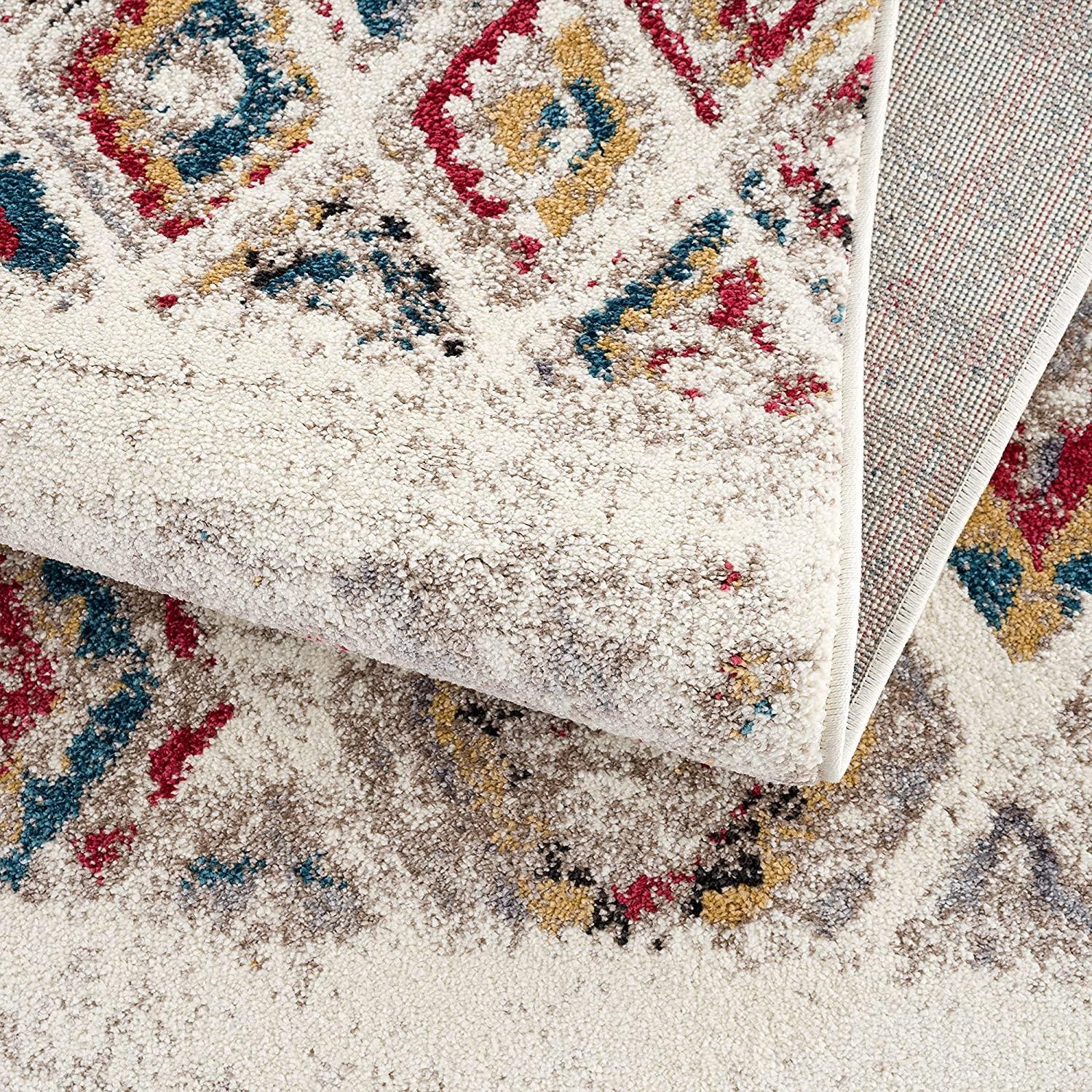 7’ x 9’ Cream Abstract Geo Diamonds Area Rug