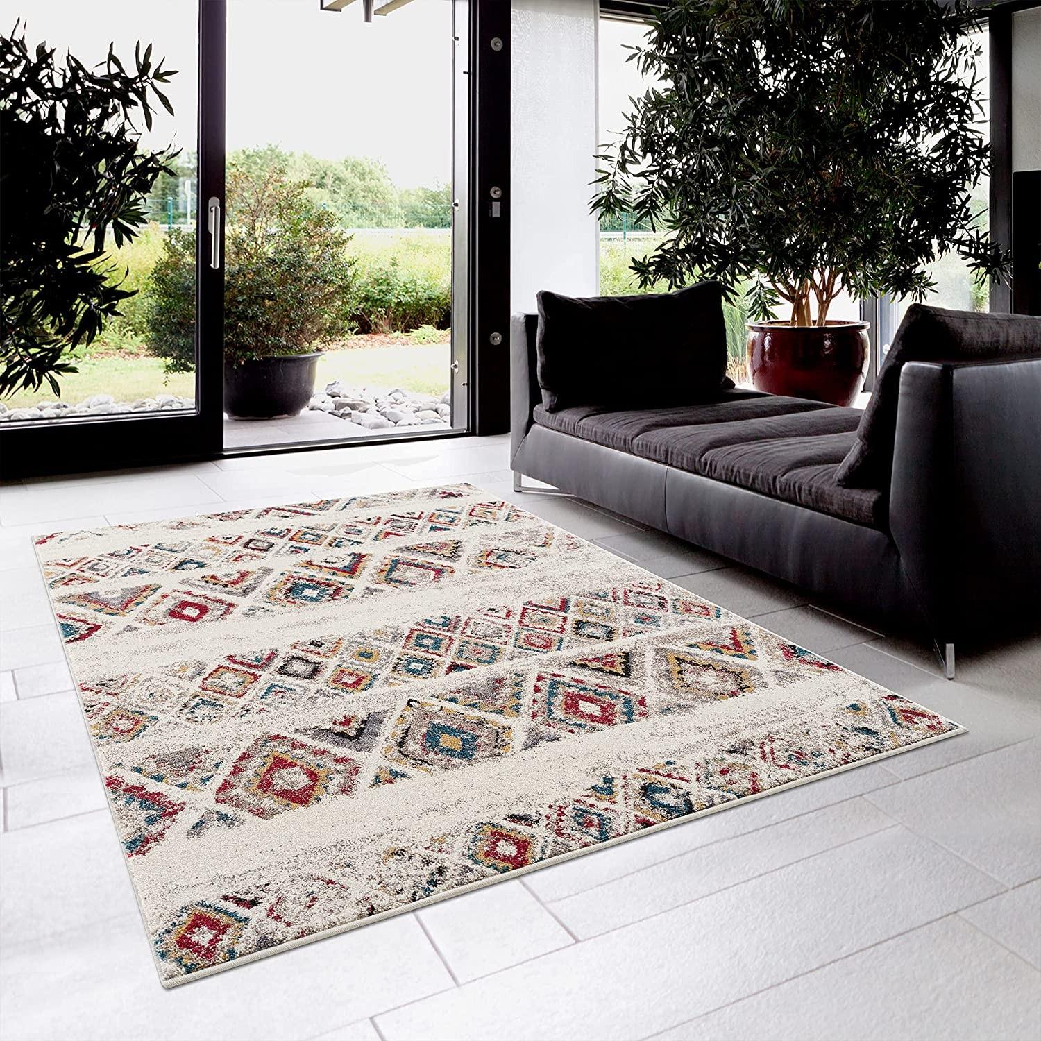 8’ x 11’ Cream Abstract Geo Diamonds Area Rug