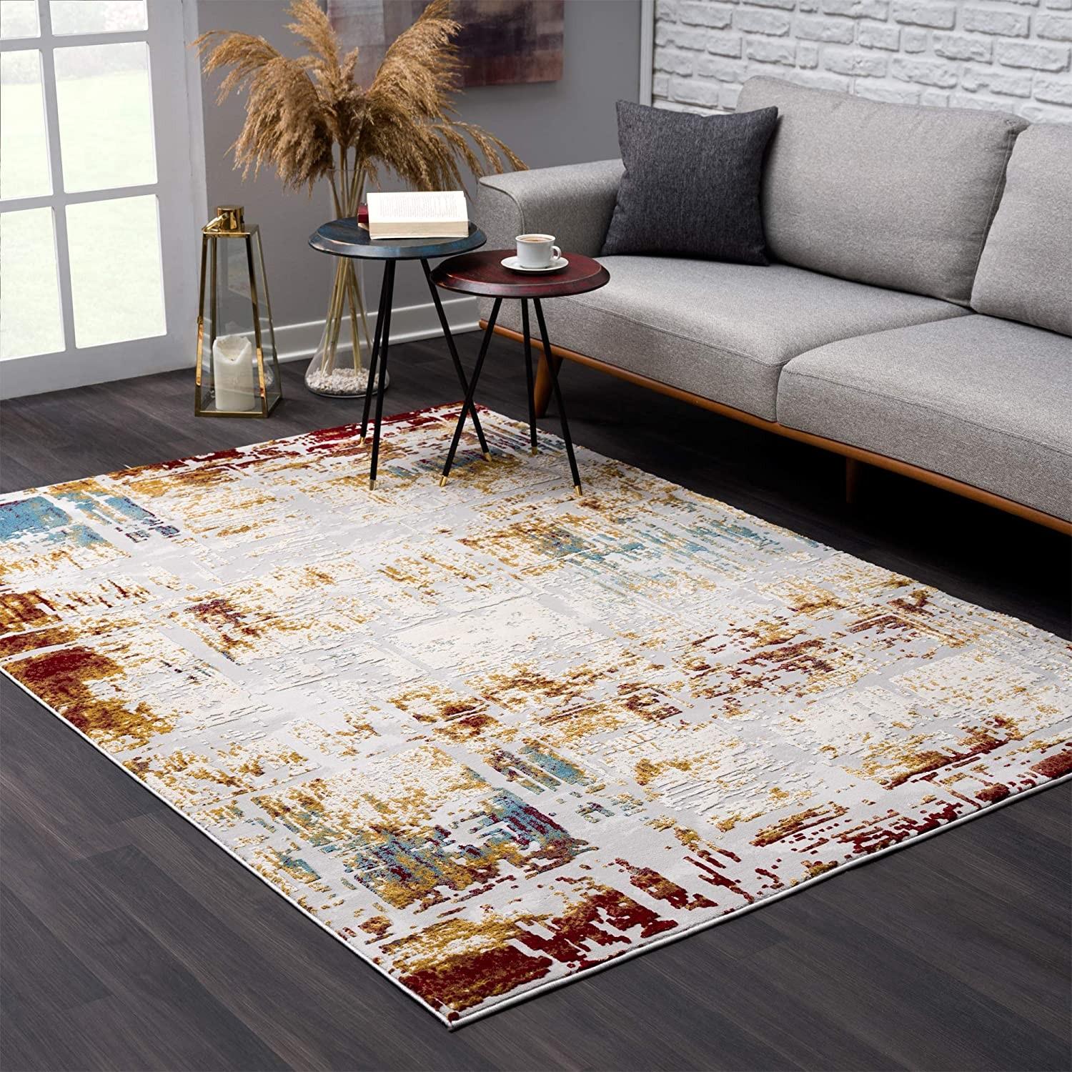 2’ x 15’ Abstract Beige and Gold Modern Runner Rug