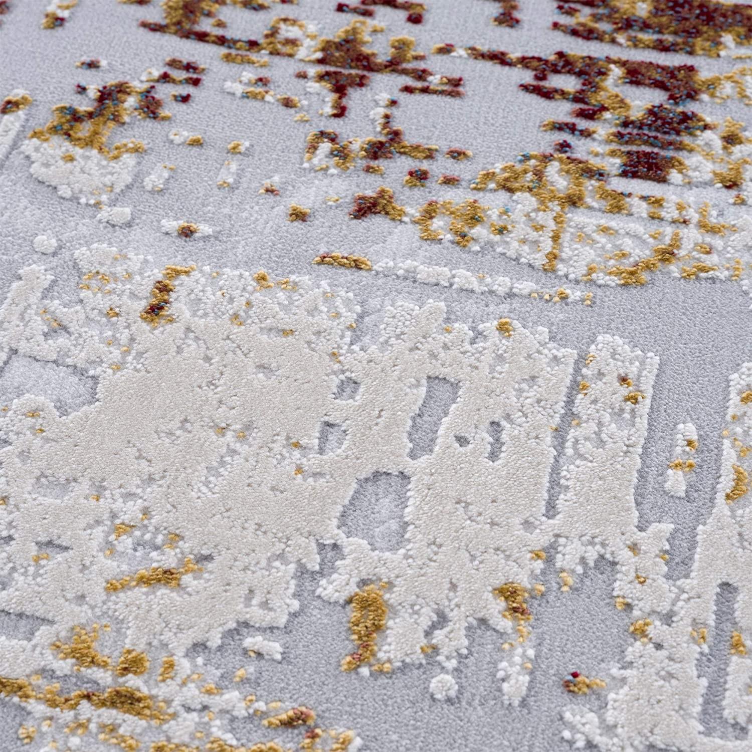 7’ x 10’ Abstract Beige and Gold Modern Area Rug