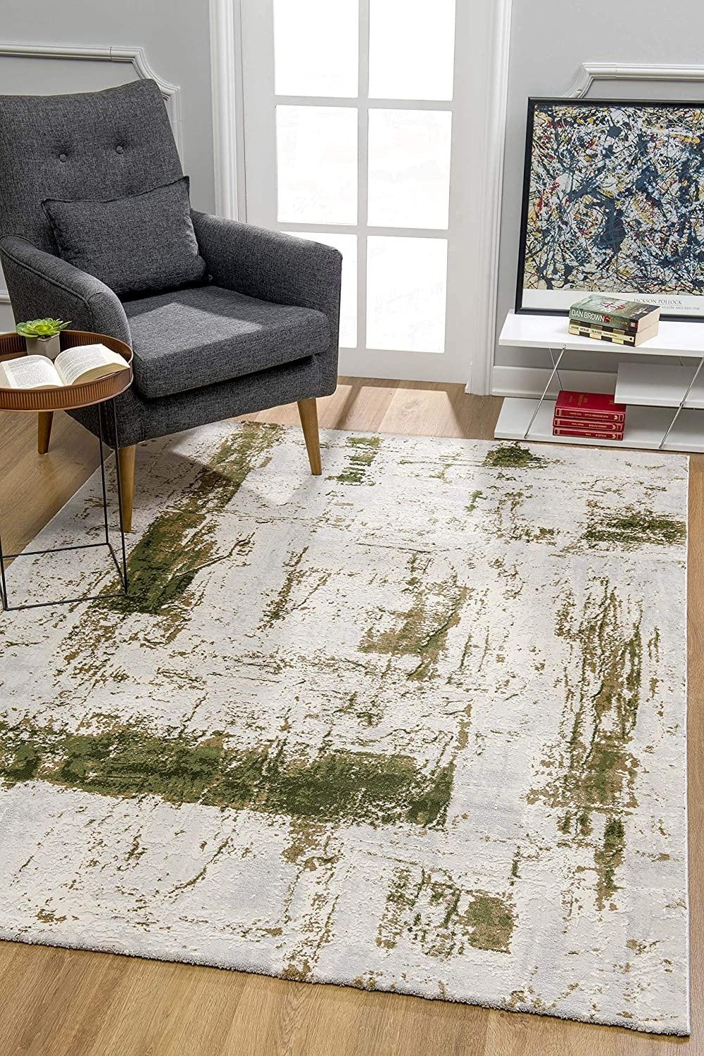 5’ x 8’ Green and Ivory Distressed Area Rug Default Title
