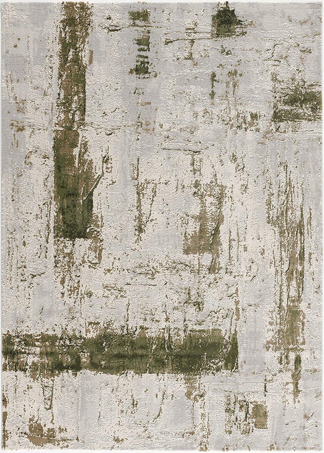 8’ x 11’ Green and Ivory Distressed Area Rug