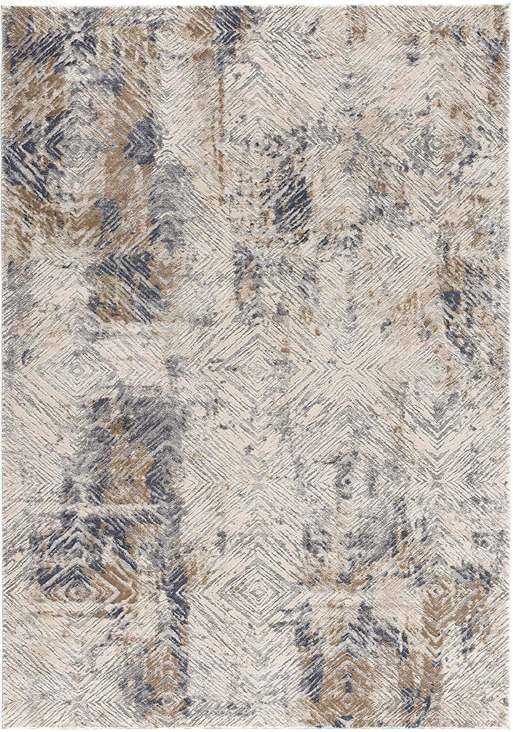 8’ x 11’ Ivory and Beige Abstract Diamonds Area Rug