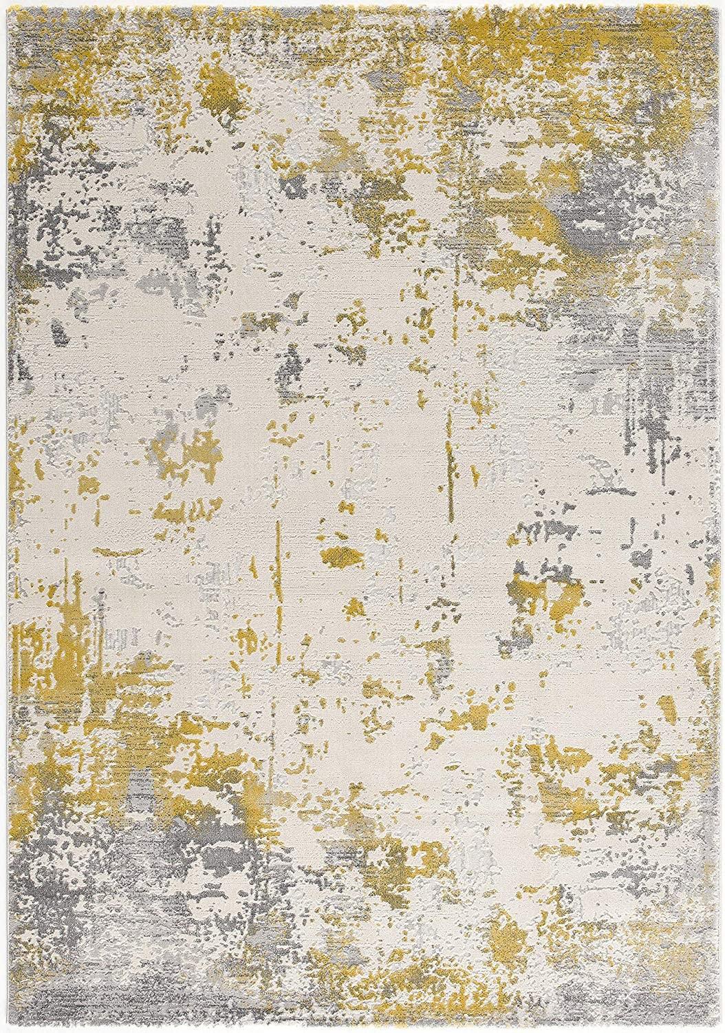 8’ x 11’ Gold and Gray Abstract Area Rug