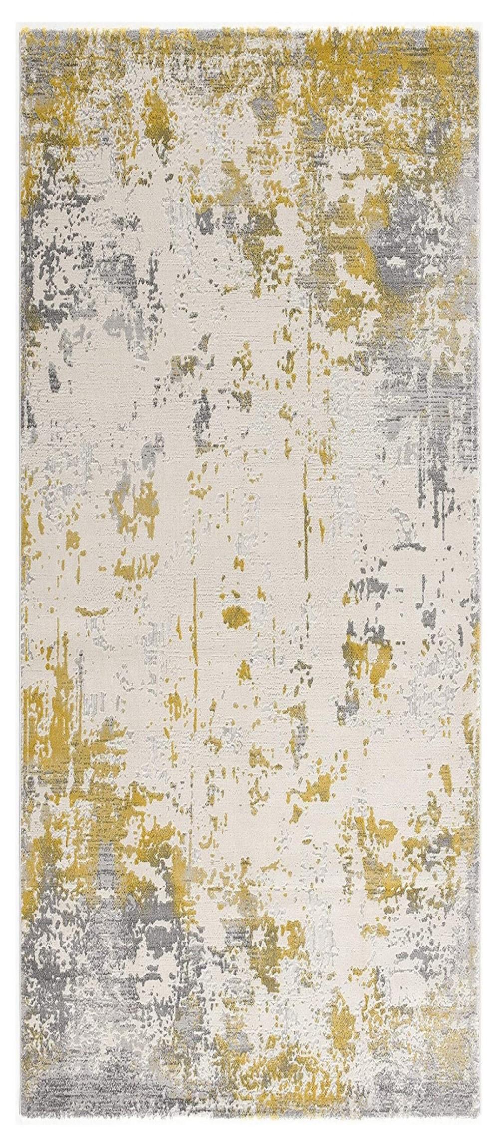 2’ x 13’ Gold and Gray Abstract Runner Rug