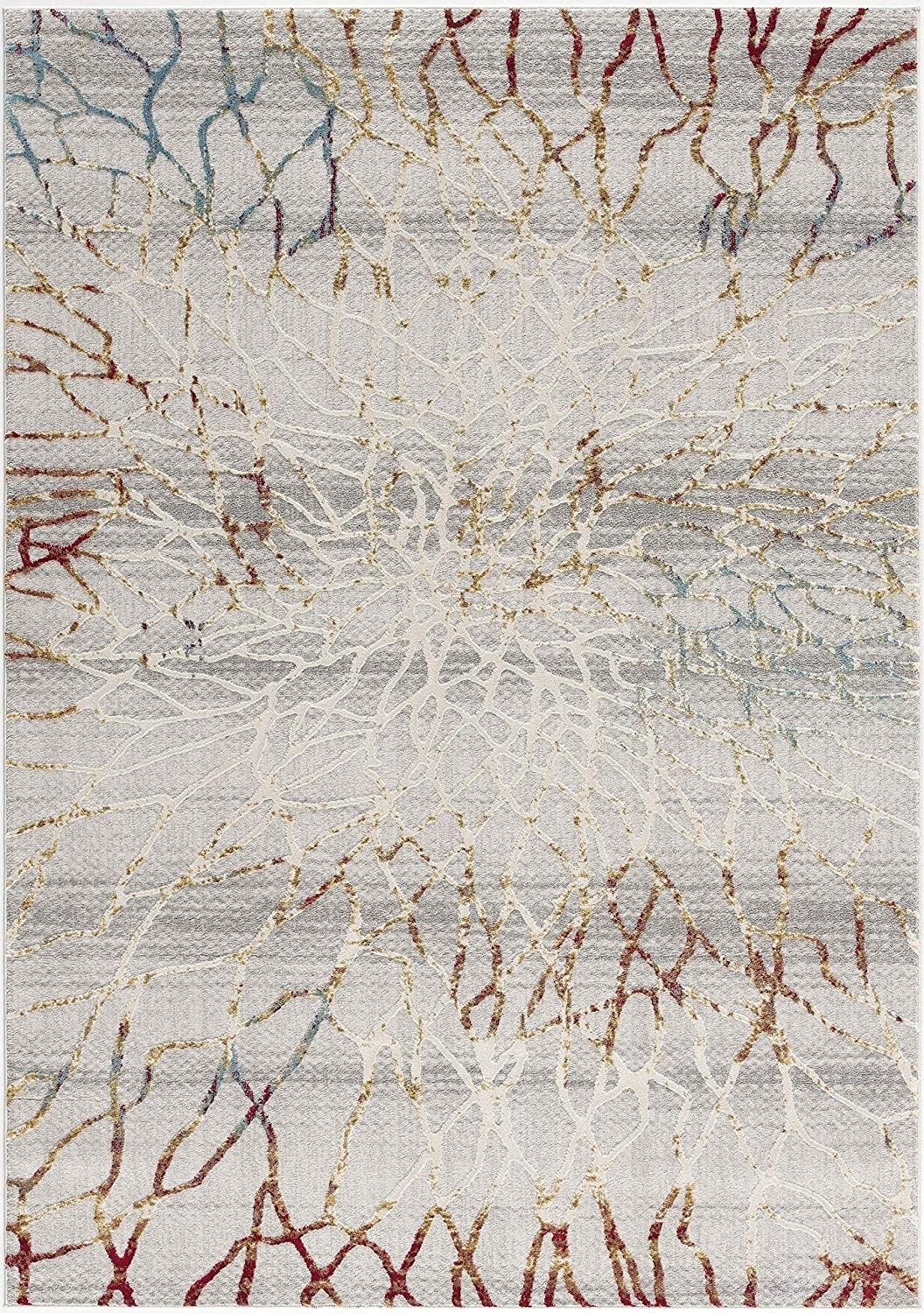 4’ x 6’ Gold and Ivory Abstract Branches Area Rug
