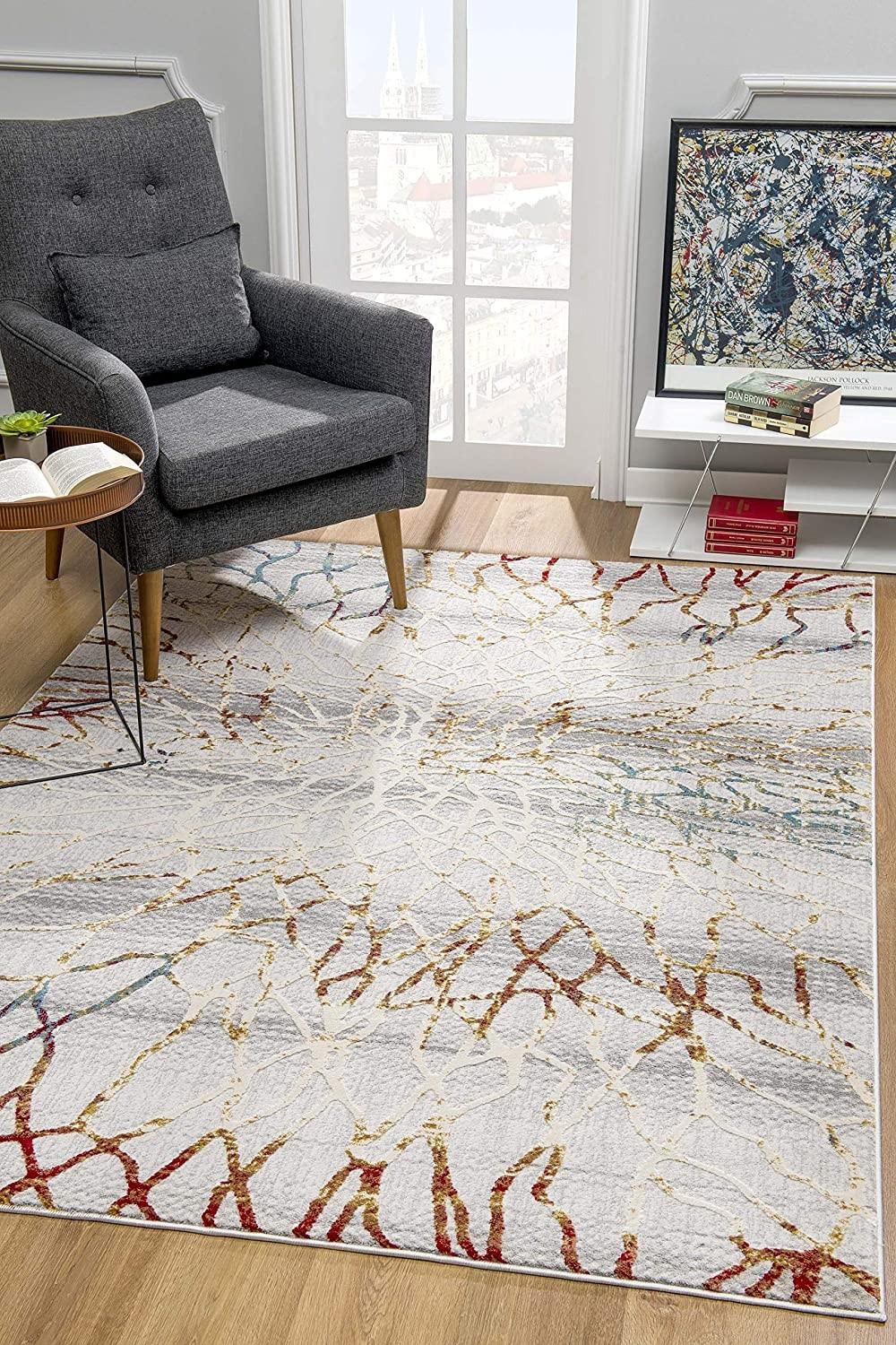 7’ x 10’ Gold and Ivory Abstract Branches Area Rug Default Title