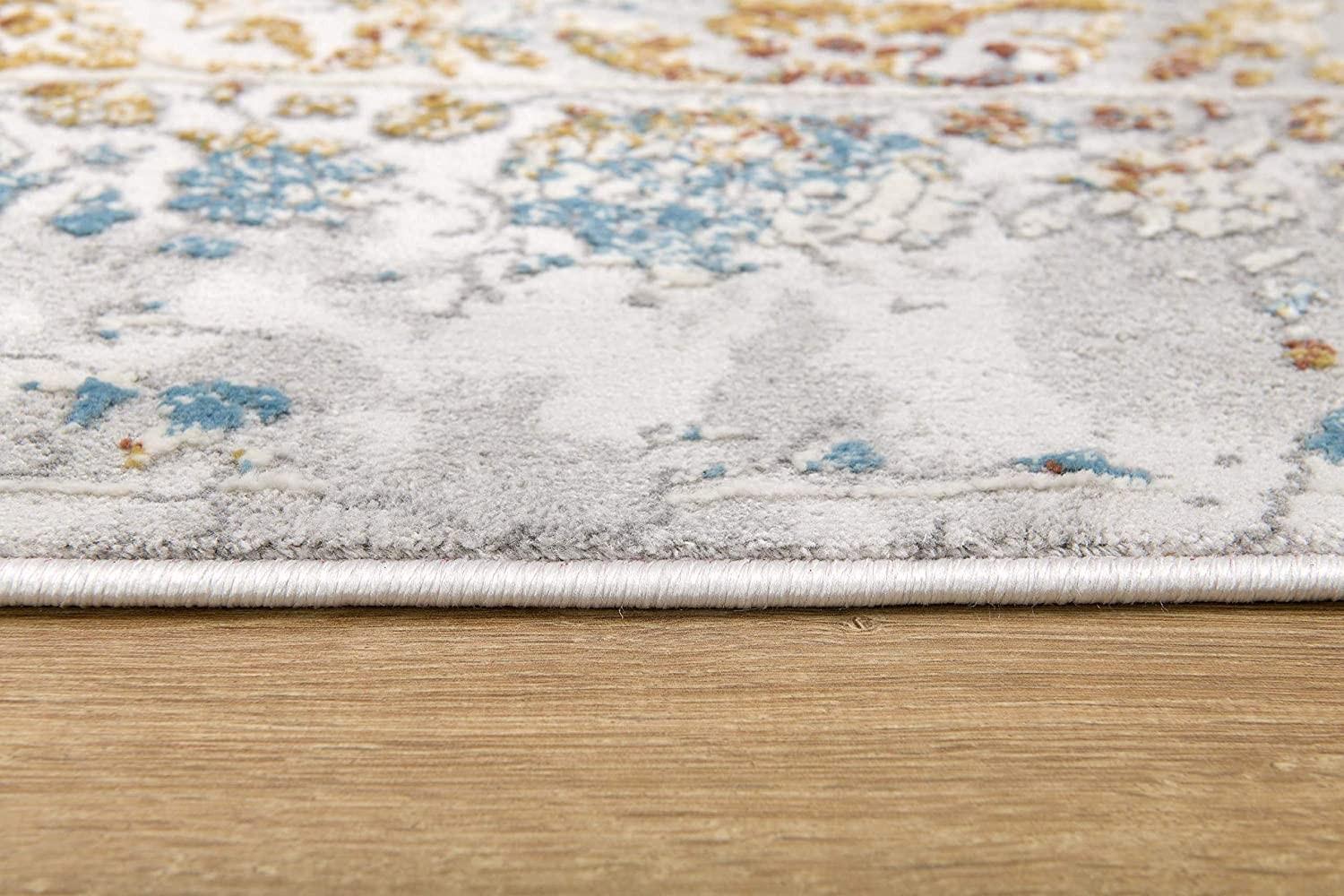 3’ x 5’ Gray and Beige Distressed Ornate Area Rug