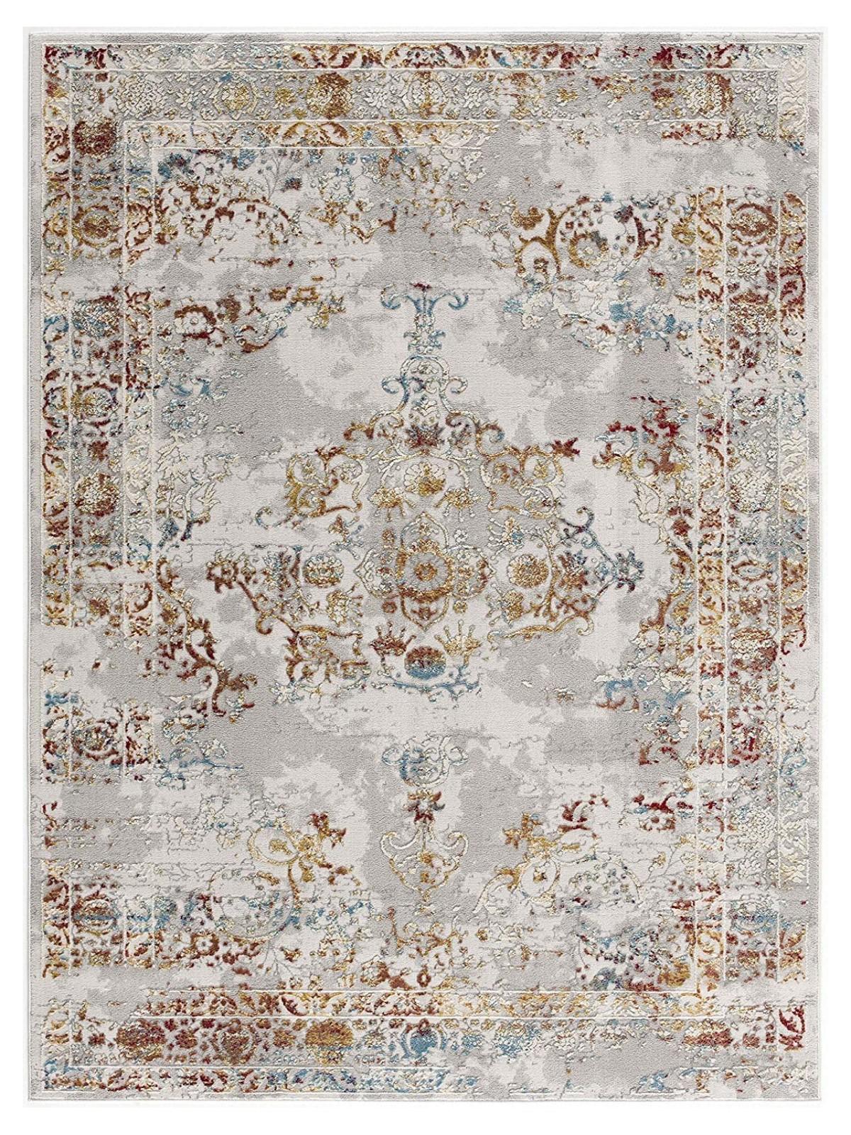 3’ x 5’ Gray and Beige Distressed Ornate Area Rug