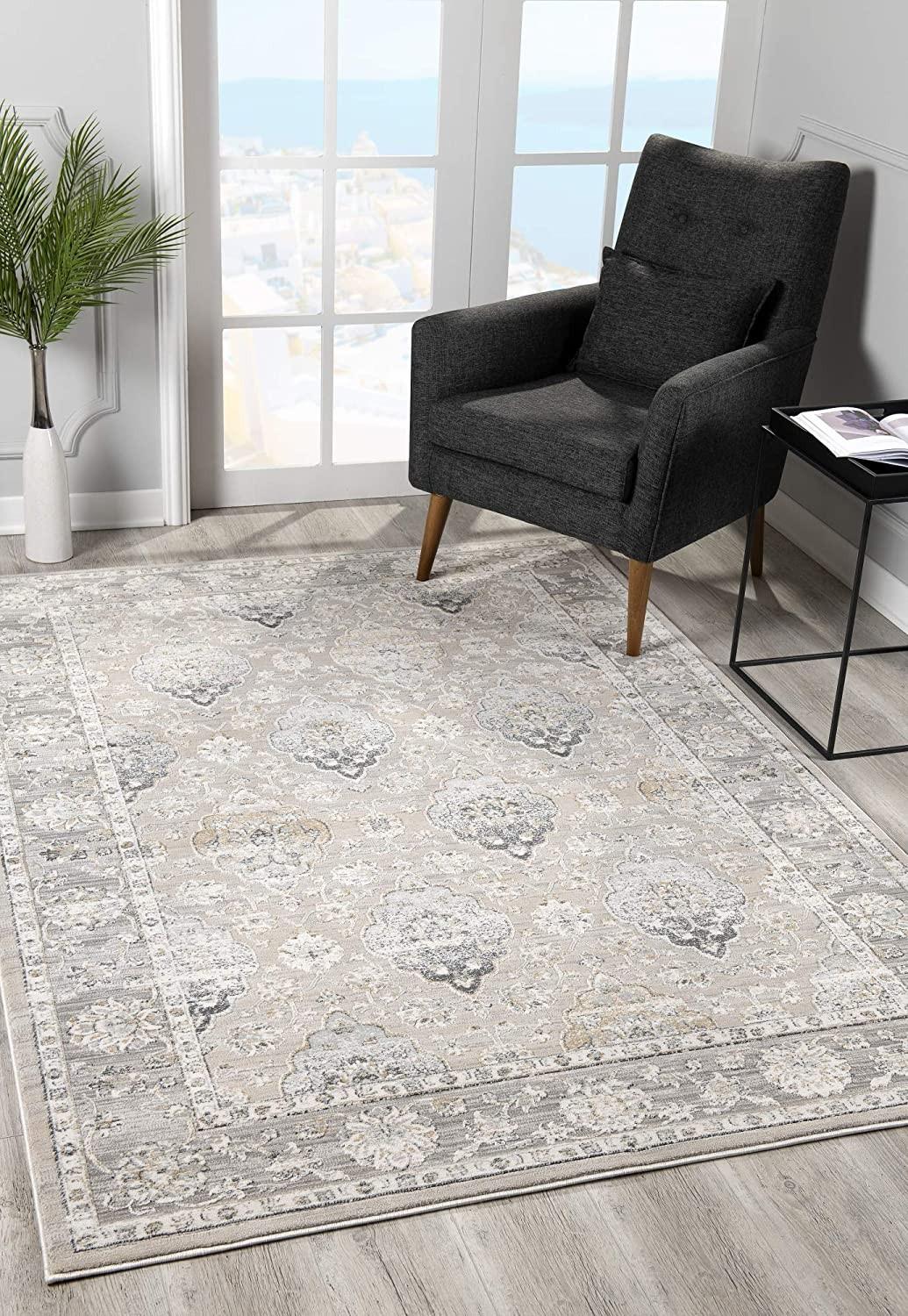 8’ x 11’ Cream and Gray Decorative Area Rug Default Title