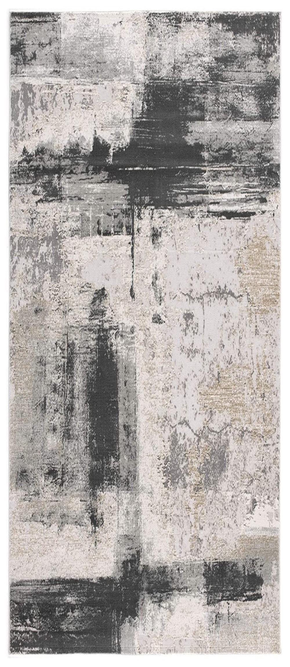 2’ x 13’ Cream and Gray Abstract Patches Runner Rug