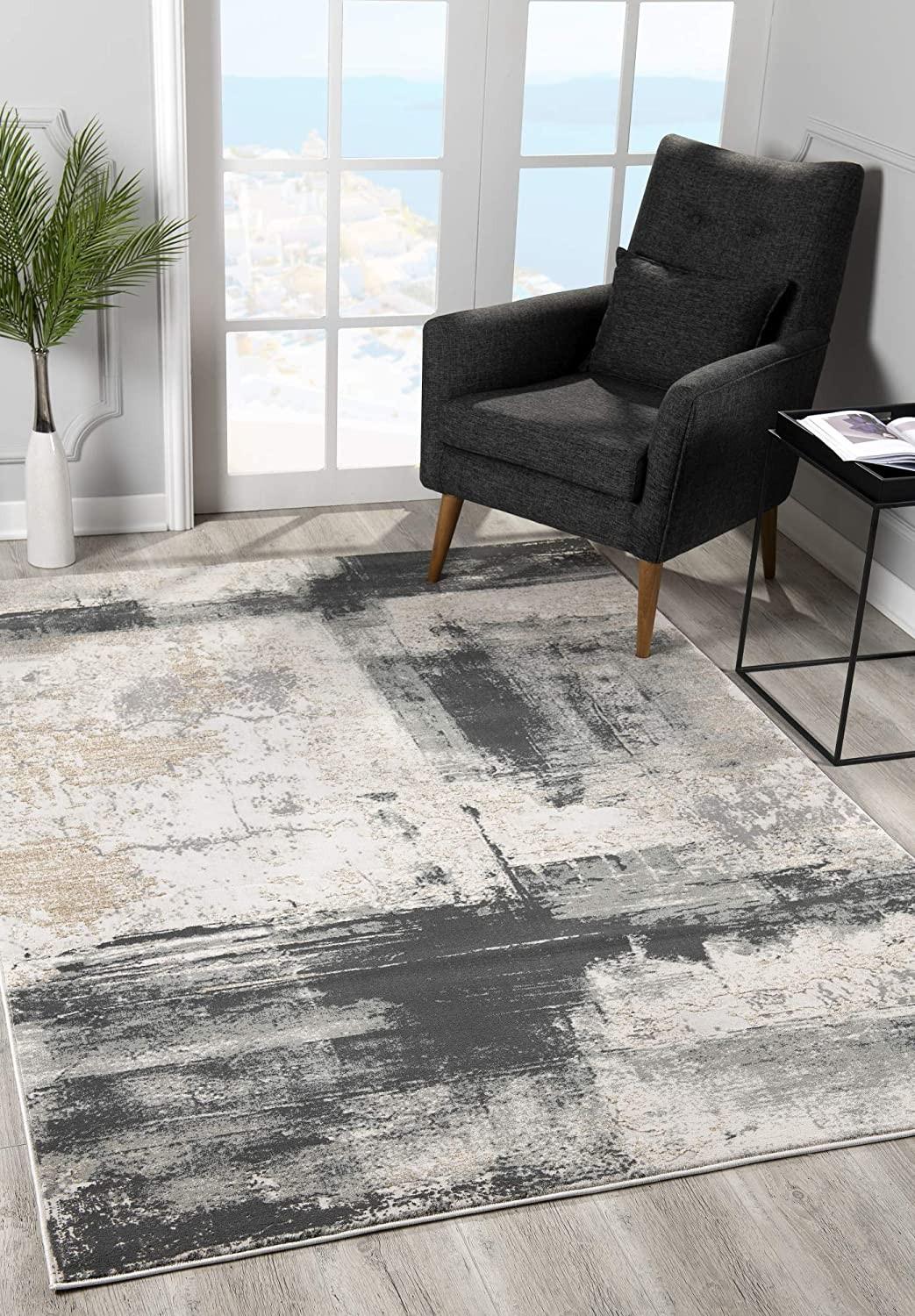 2’ x 20’ Cream and Gray Abstract Patches Runner Rug Default Title