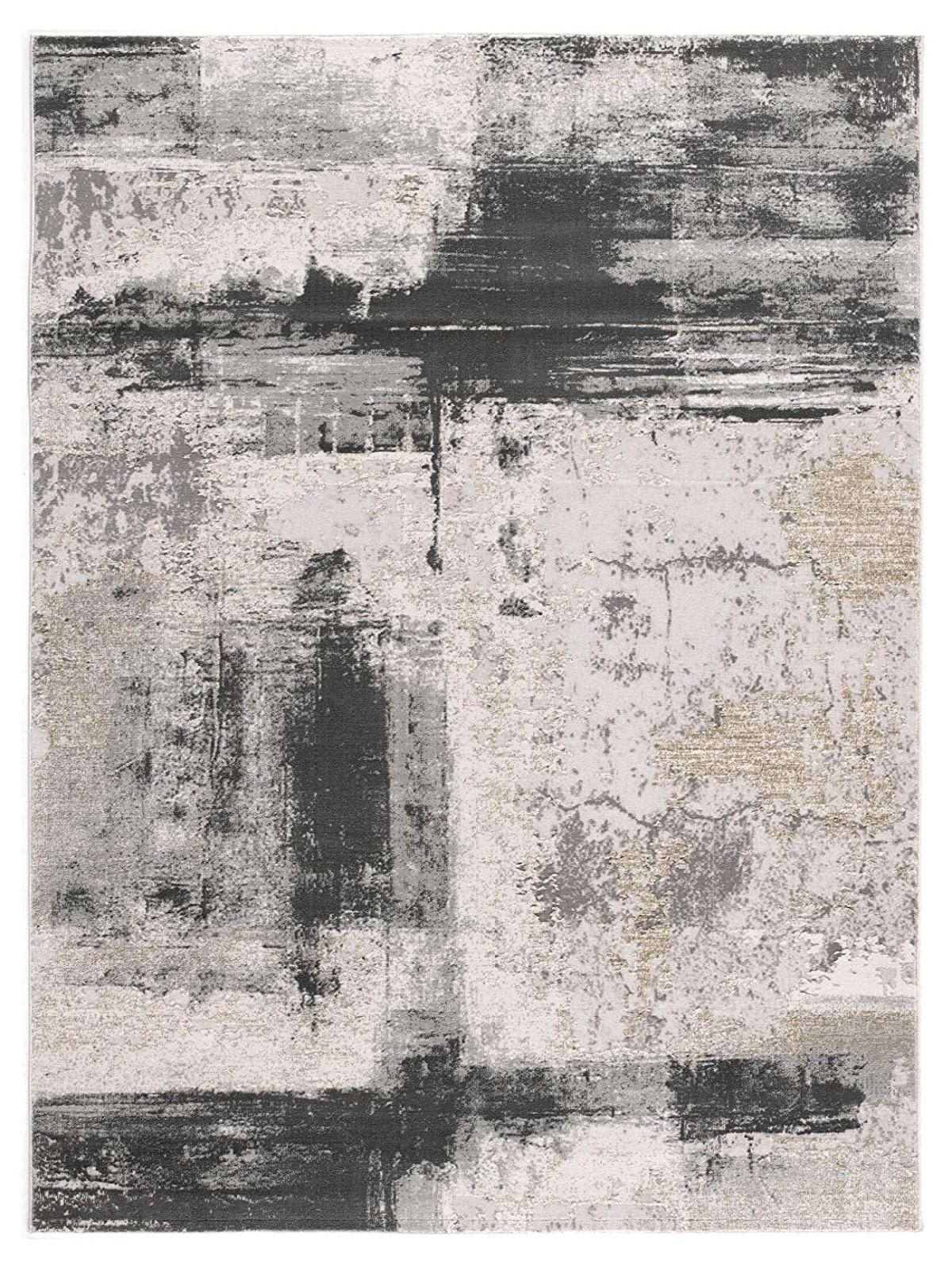 8’ x 11’ Cream and Gray Abstract Patches Area Rug