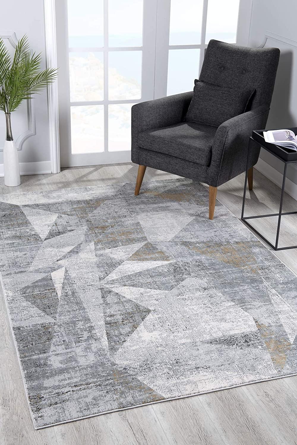 8’ x 11’ Gray Distressed Prism Modern Area Rug