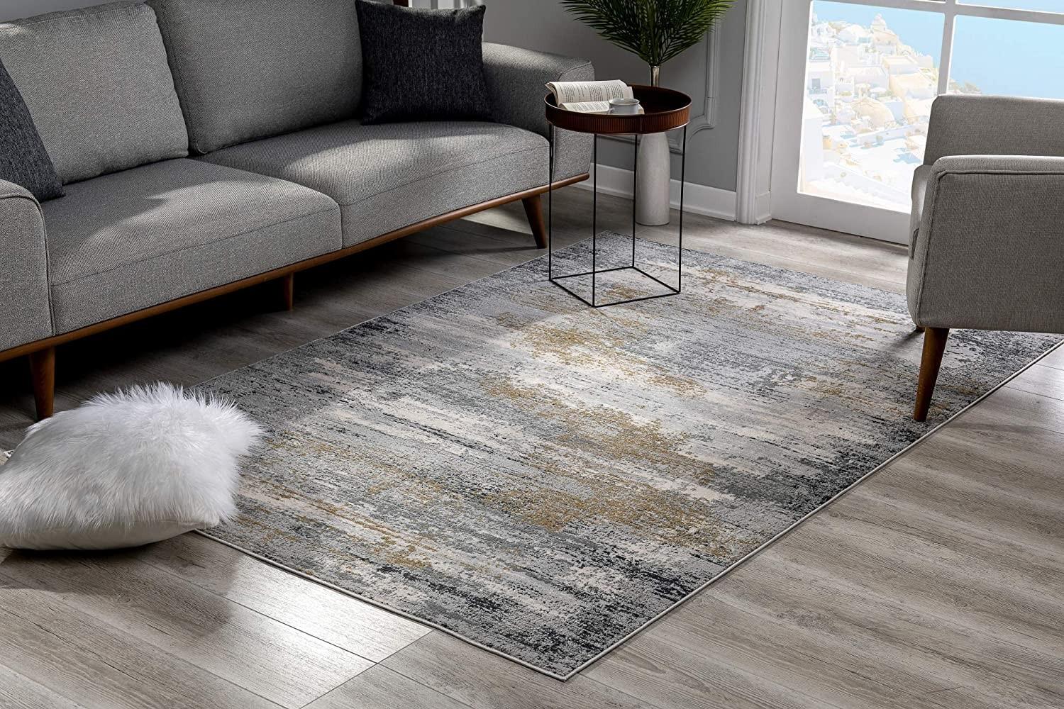 8’ x 11’ Gray Mod Distressed Strokes Area Rug