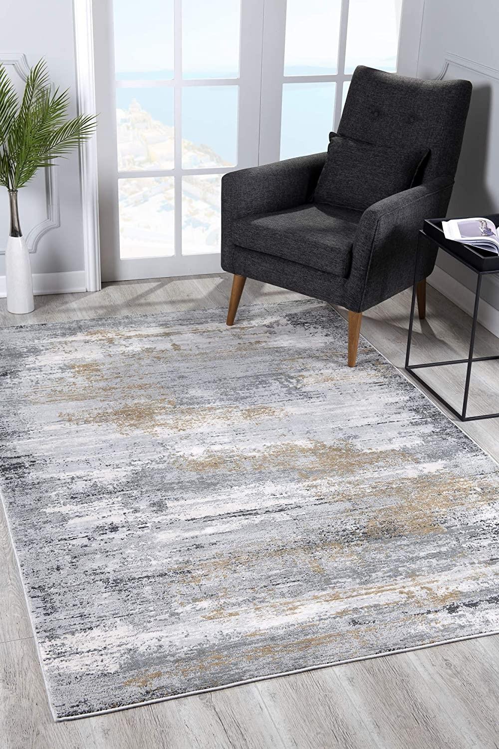 8’ x 11’ Gray Mod Distressed Strokes Area Rug