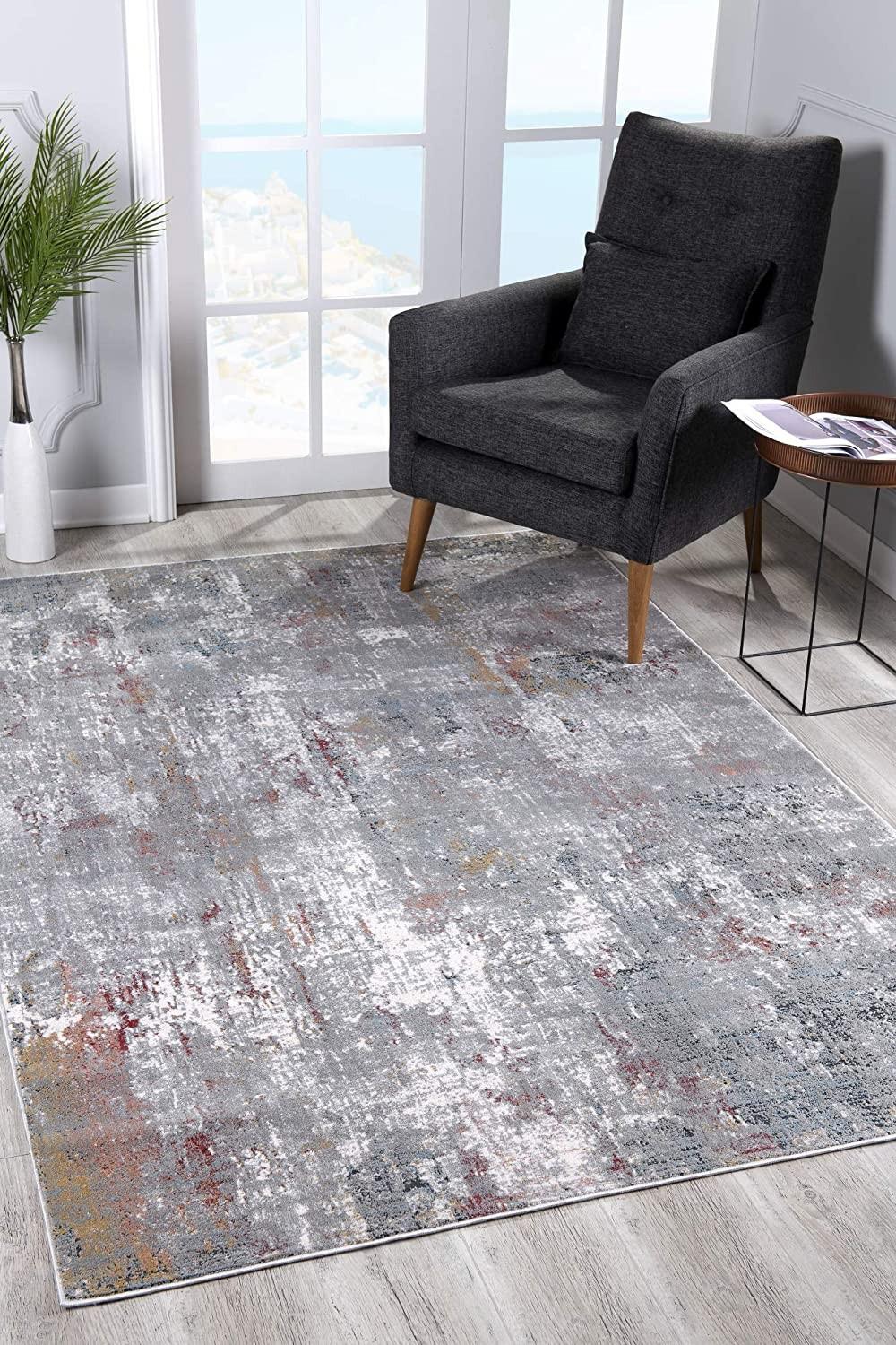 8’ x 11’ Gray and Ivory Abstract Area Rug