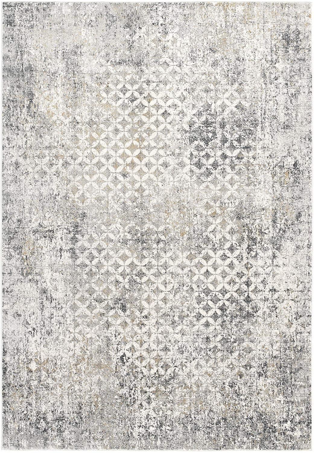 7’ x 10’ Gray and Ivory Distressed Area Rug