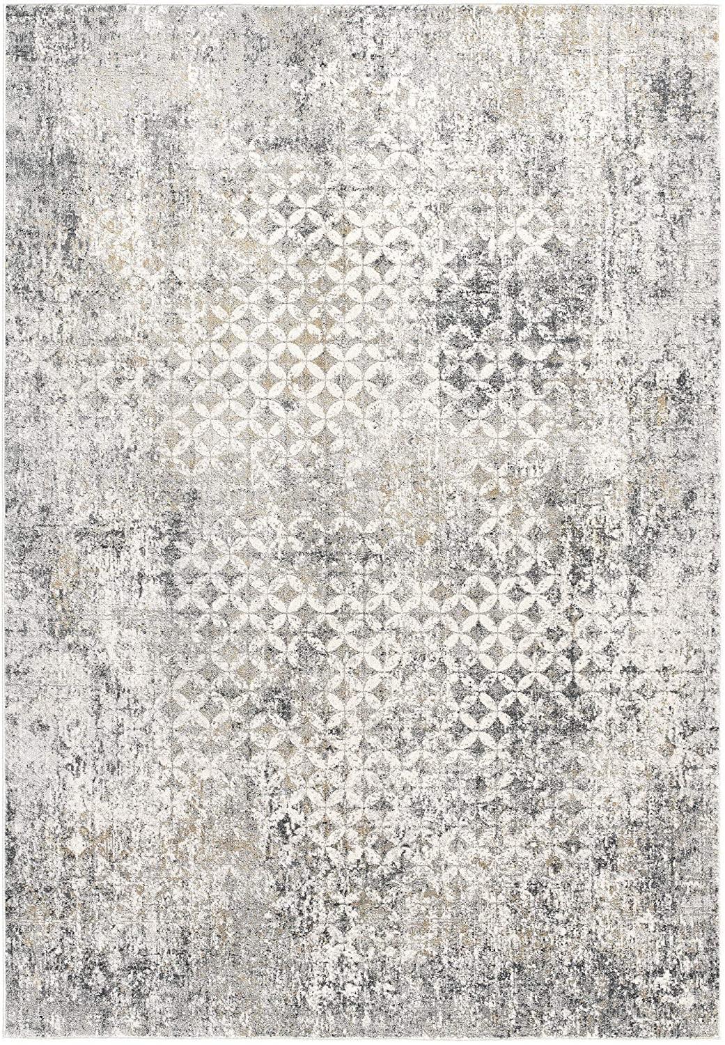 8’ x 11’ Gray and Ivory Distressed Area Rug