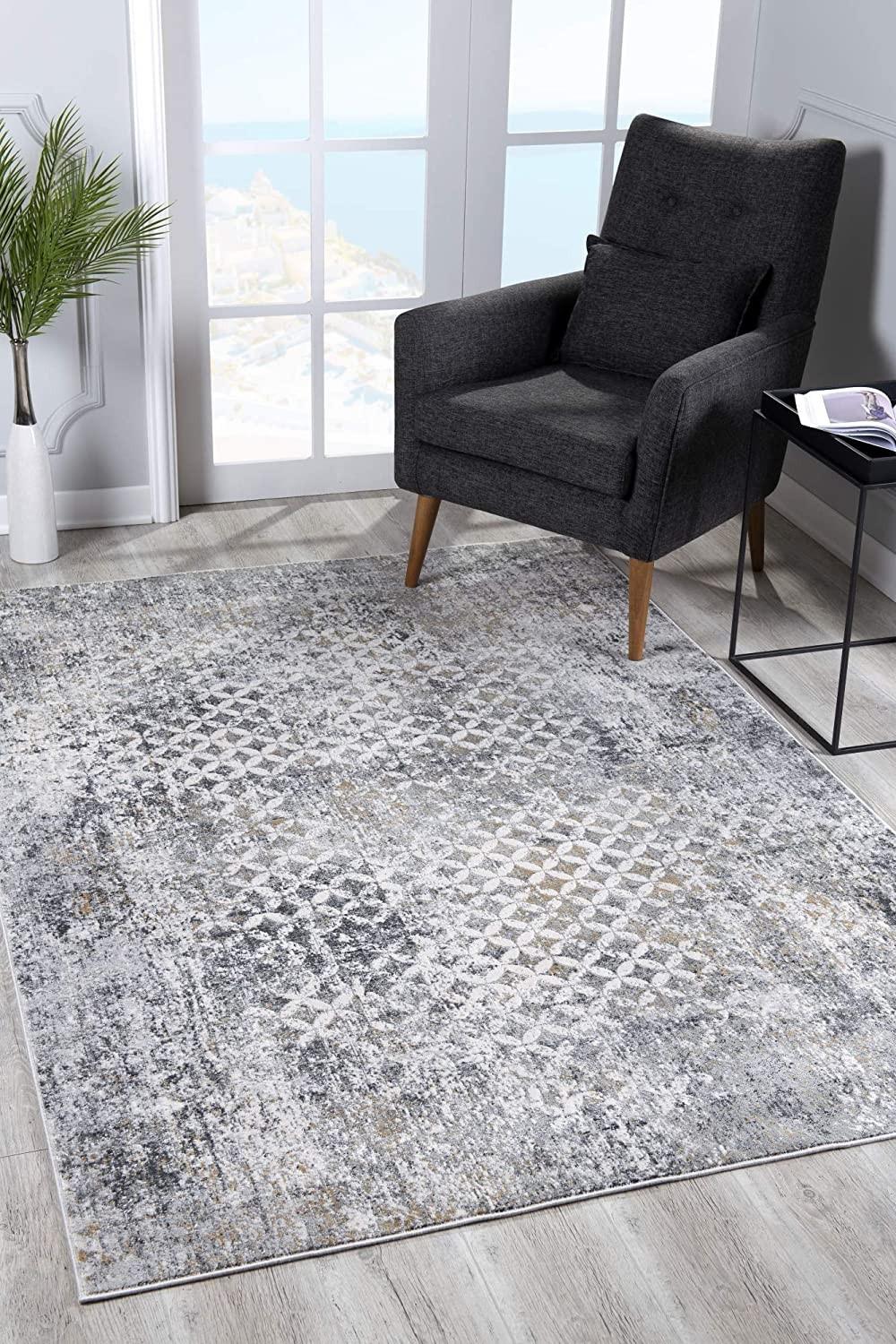 8’ x 11’ Gray and Ivory Distressed Area Rug