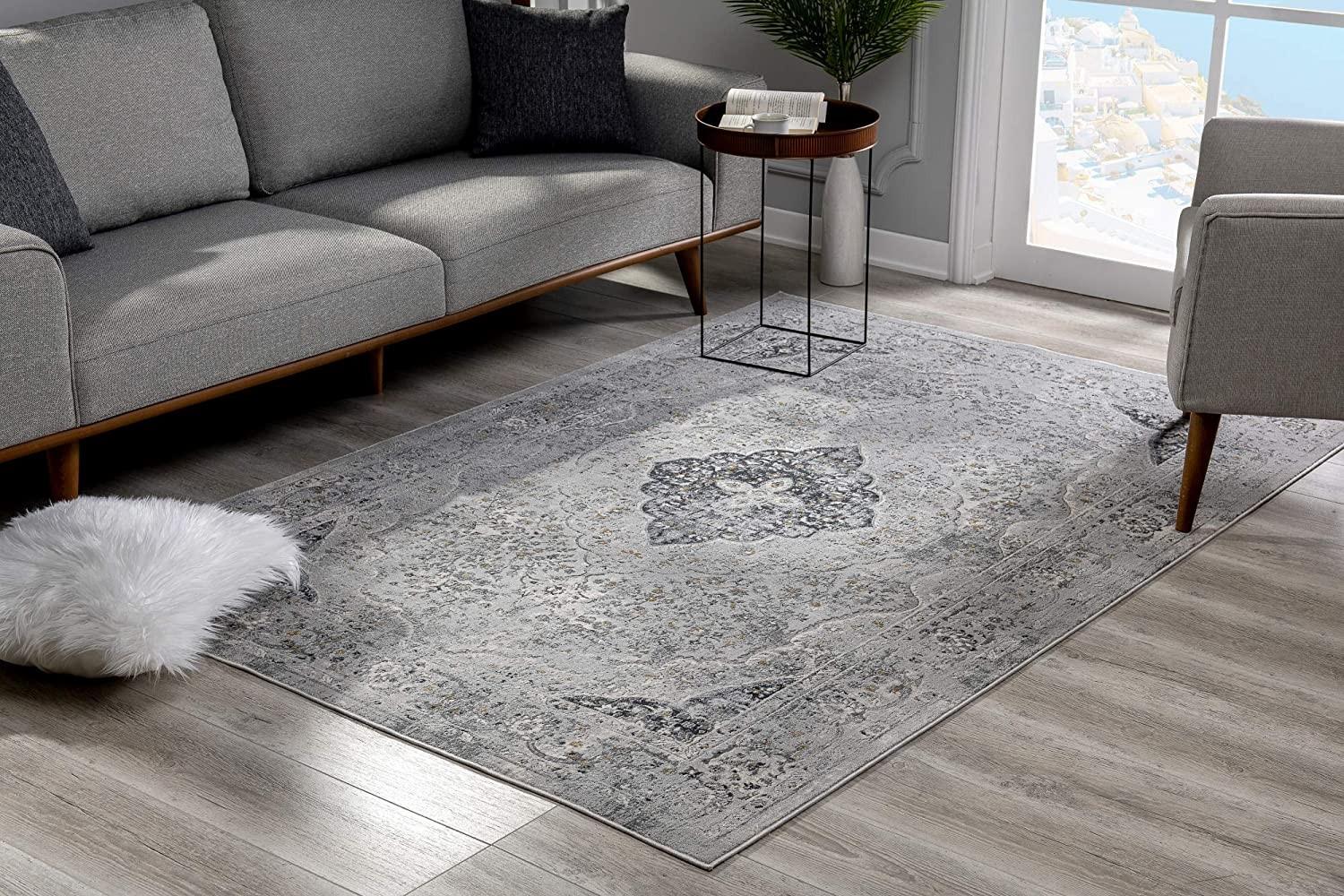 8’ x 11’ Gray Distressed Decorative Area Rug