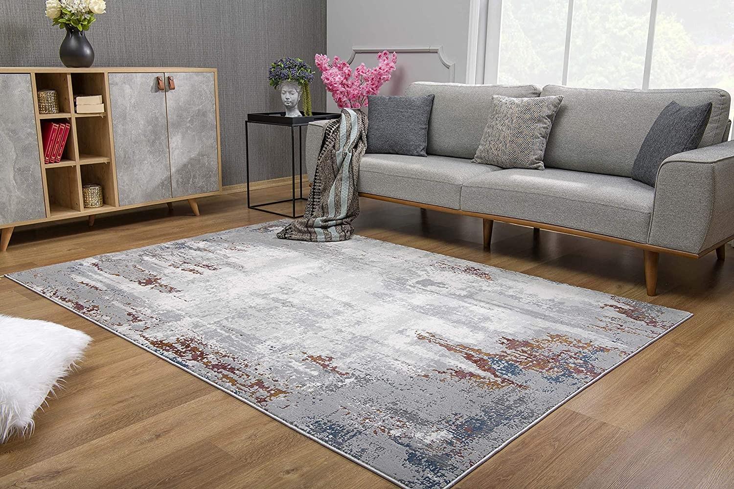 7’ x 10’ Gray and Ivory Modern Abstract Area Rug Default Title